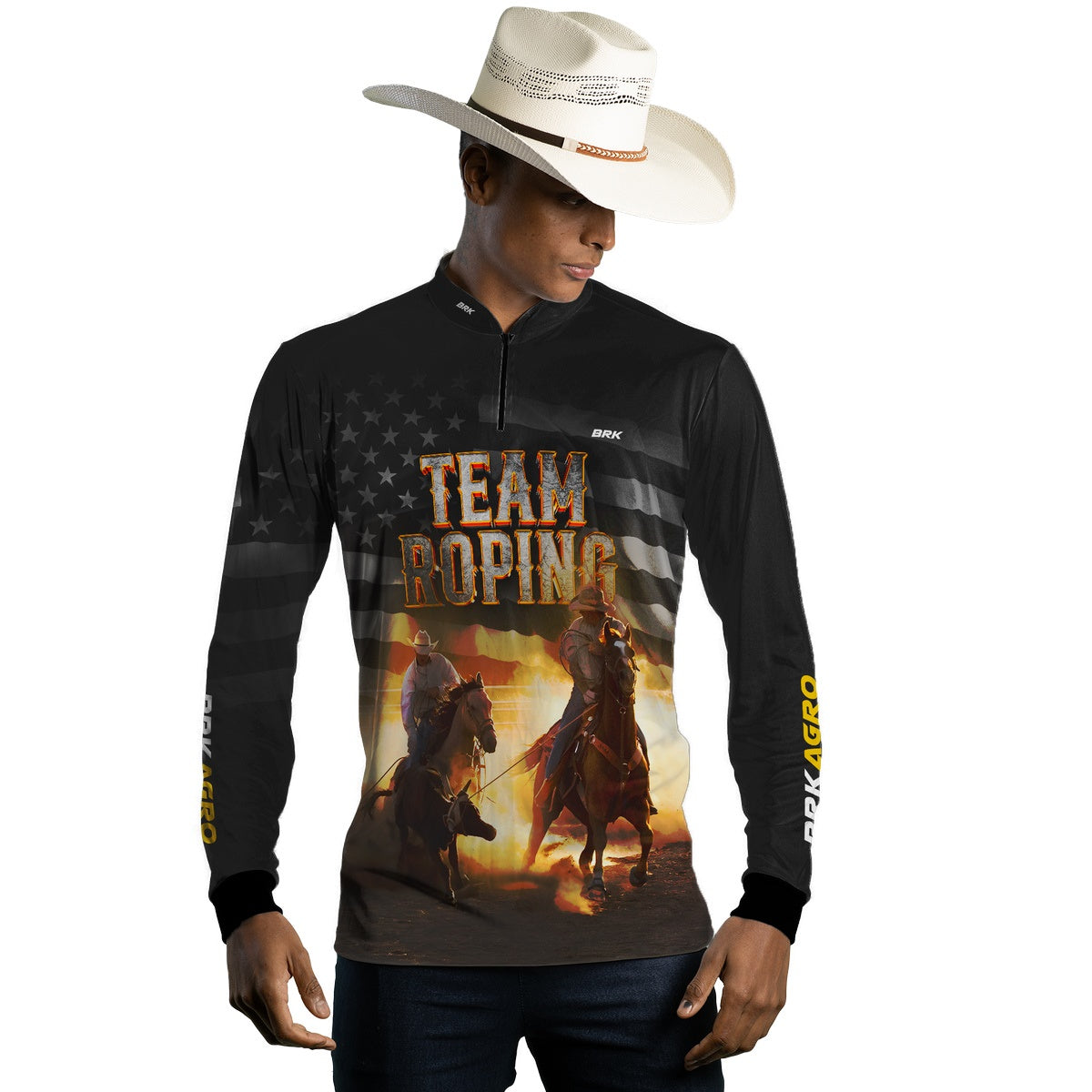 Camisa Agro Brk Team Roping Preta com UV50+ - BRK AGRO