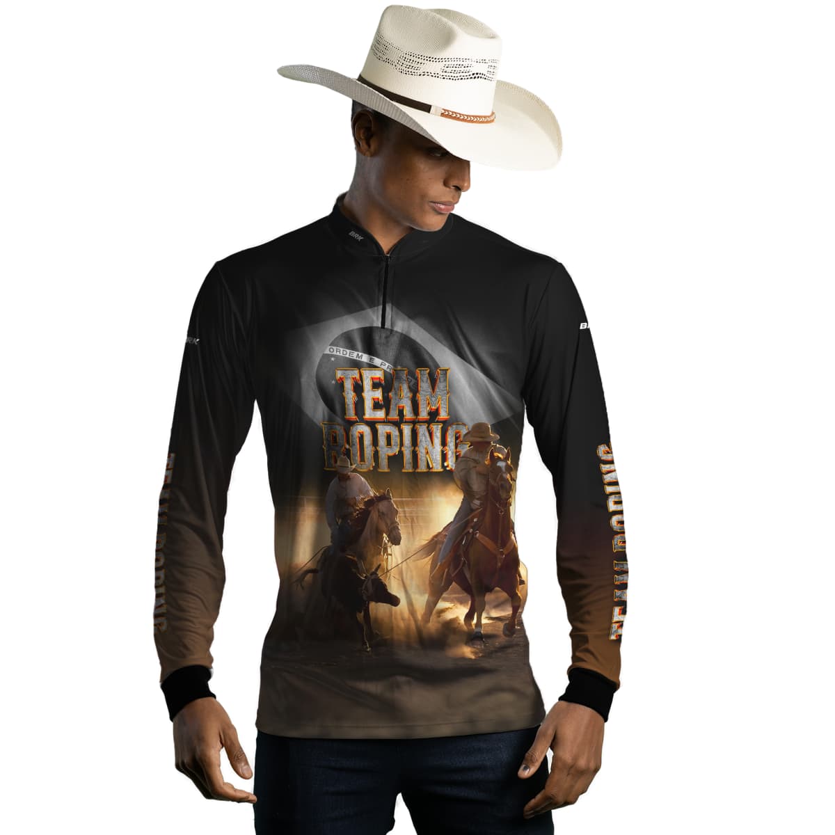 Camisa Agro Brk Team Roping Preto com Proteção UV50+ - BRK AGRO