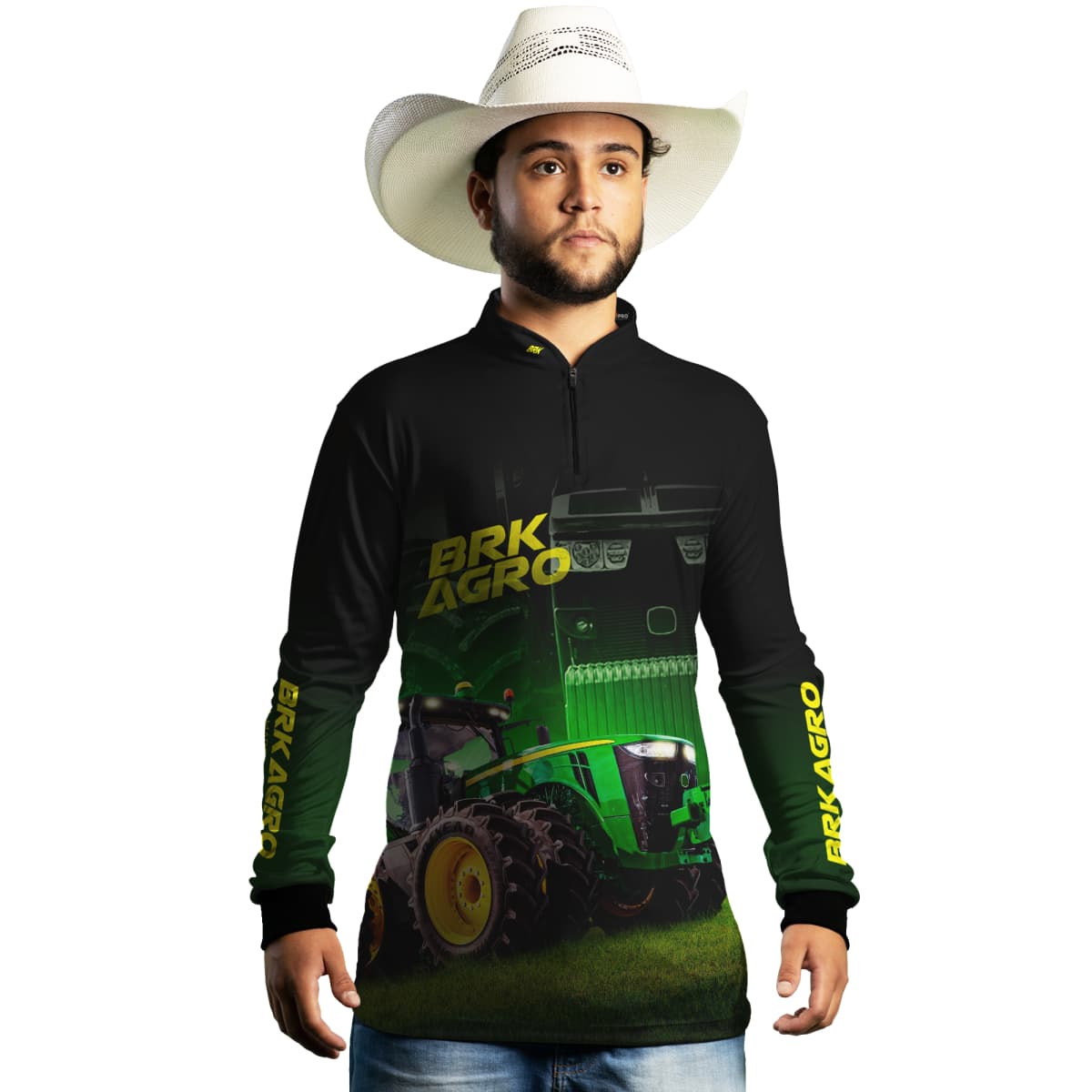 Camisa Agro Brk Trator 8250R Preta com Proteção Solar UV50+ - Brk Agro