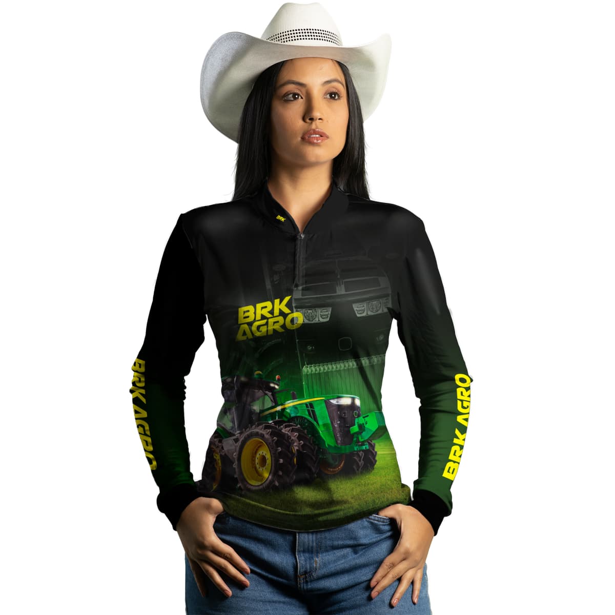 Camisa Agro Brk Trator 8250R Preta com Proteção Solar UV50+ - Brk Agro