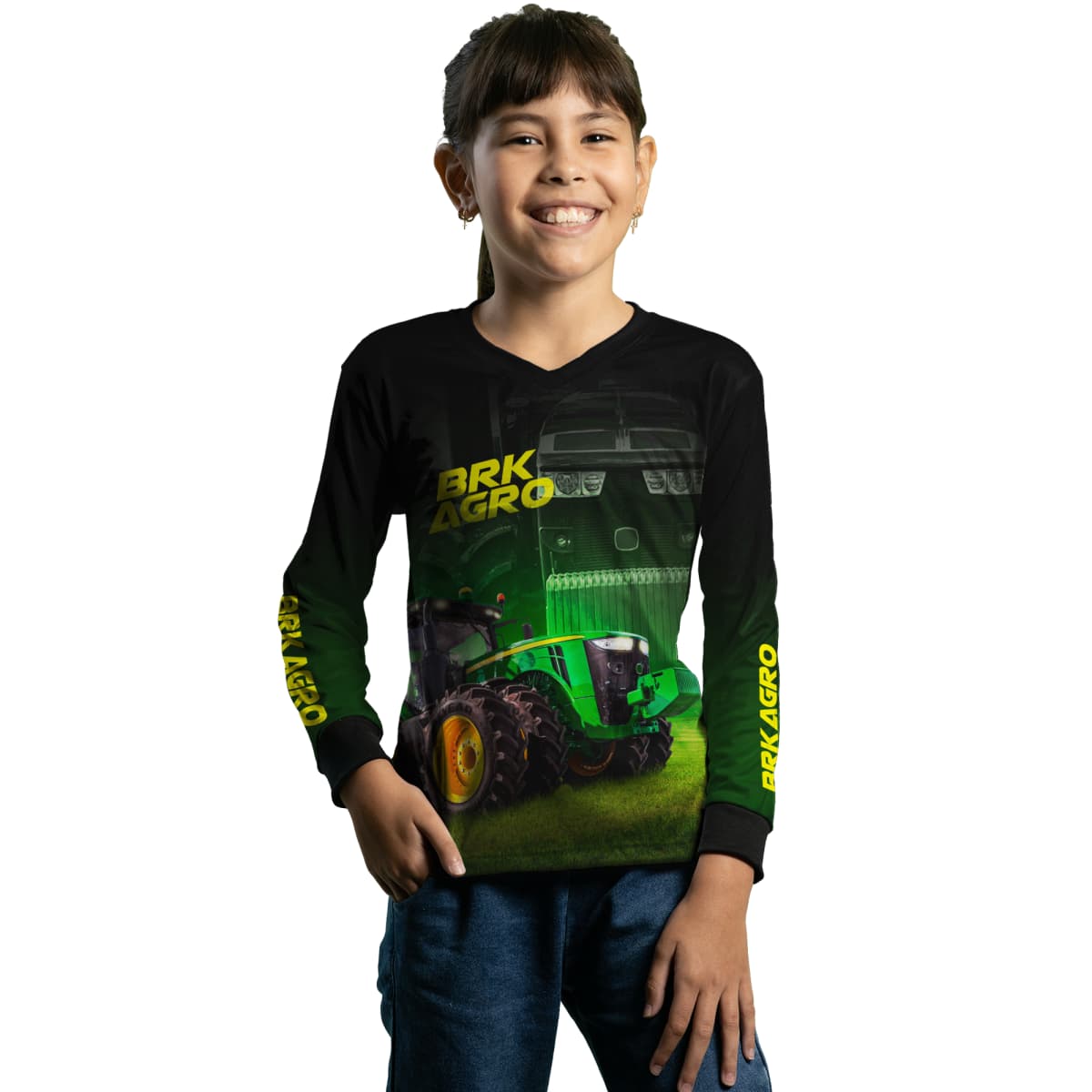 Camisa Agro Brk Trator 8250R Preta com Proteção Solar UV50+ - Brk Agro