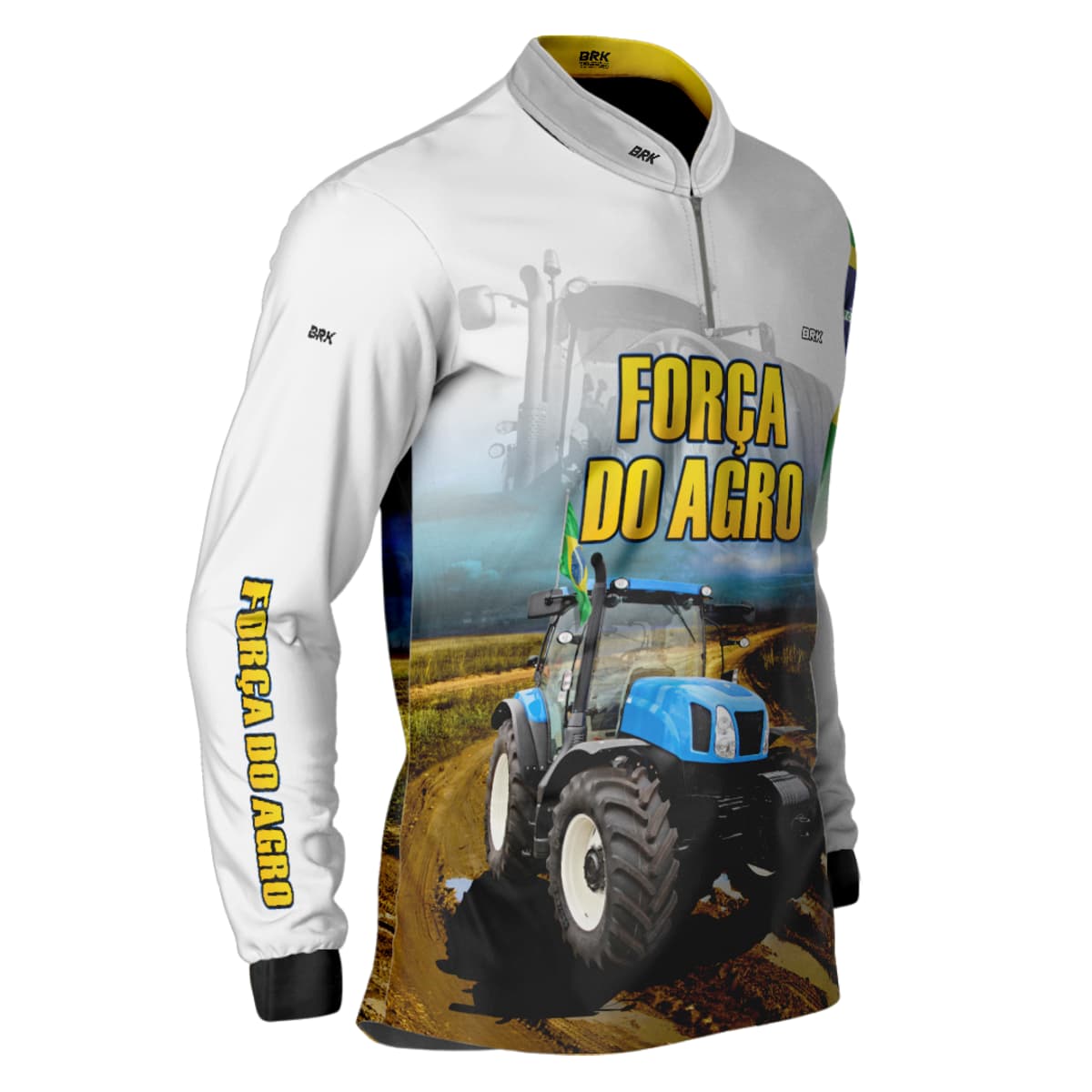 Camisa Agro Brk Trator A Força do Agro Branca com Proteção Solar UV50+ - Brk Agro
