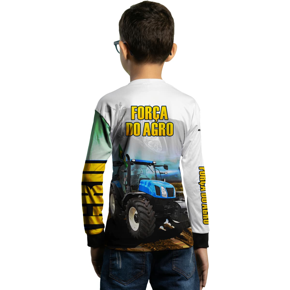 Camisa Agro Brk Trator A Força do Agro Branca com Proteção Solar UV50+ - Brk Agro