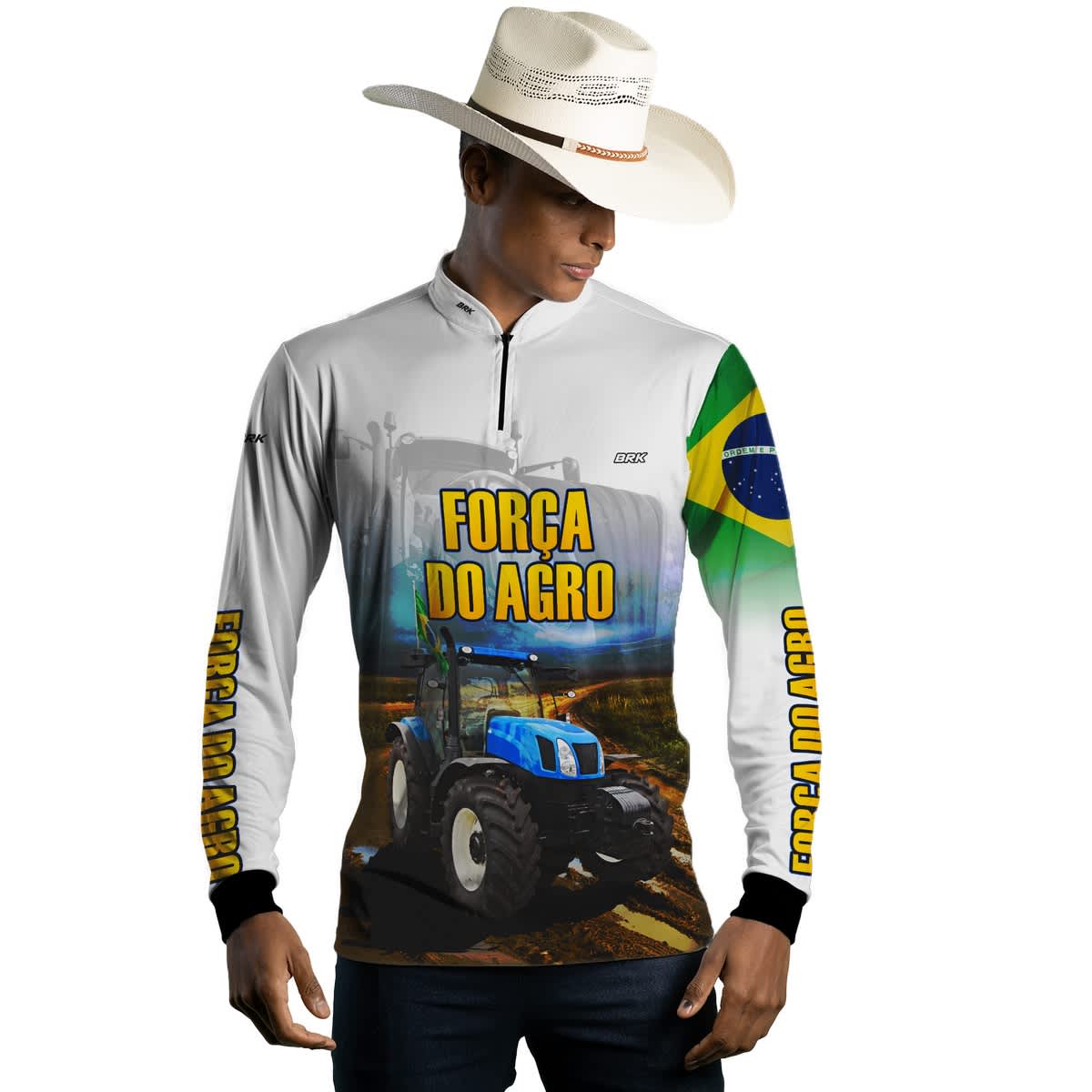 Camisa Agro Brk Trator A Força do Agro Branca com Proteção Solar UV50+ - Brk Agro
