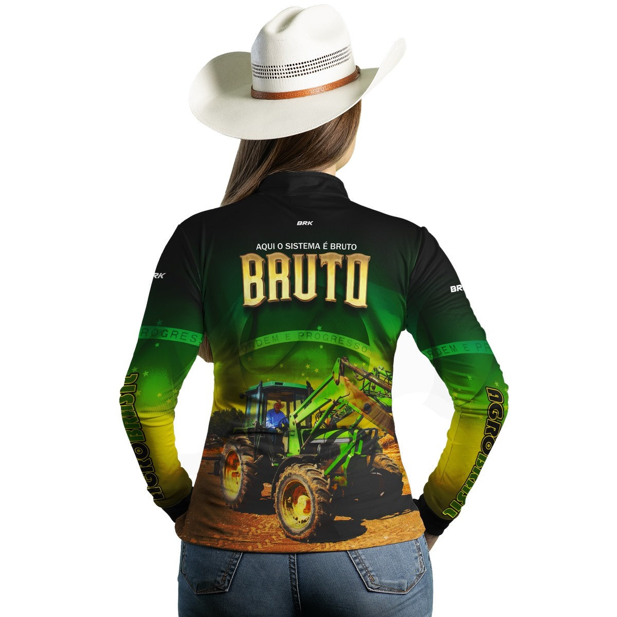 Camisa Agro Brk Trator Aqui o Sistema é Bruto com Proteção UV50+ - Brk Agro