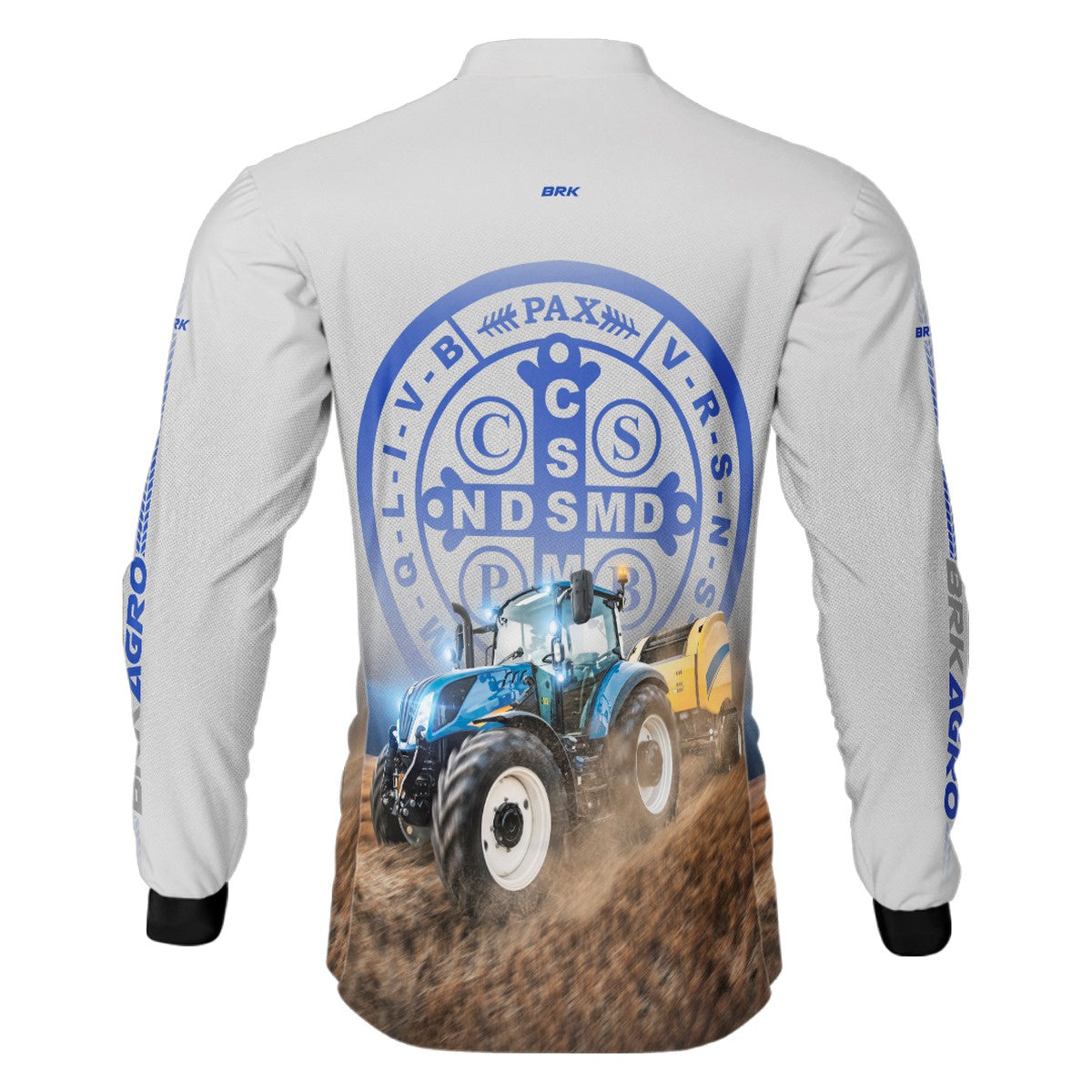 Camisa Agro Brk Trator Azul e Branco São Bento com Proteção Solar UV50+ - BRK AGRO