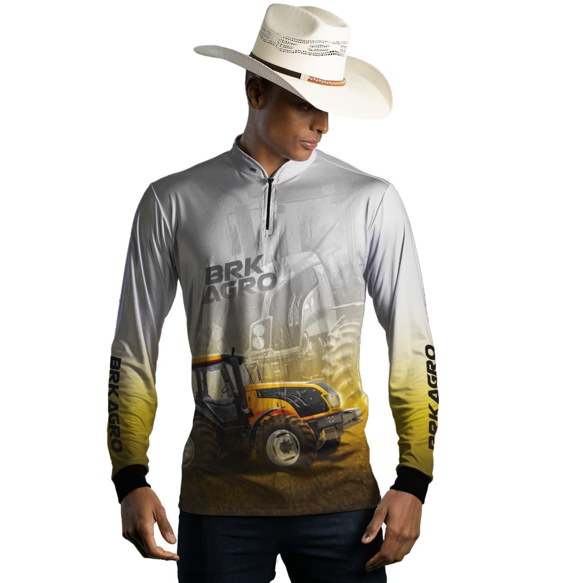 Camisa Agro Brk Trator BM135 Amarelo Clara com Proteção Solar UV50+ - Brk Agro