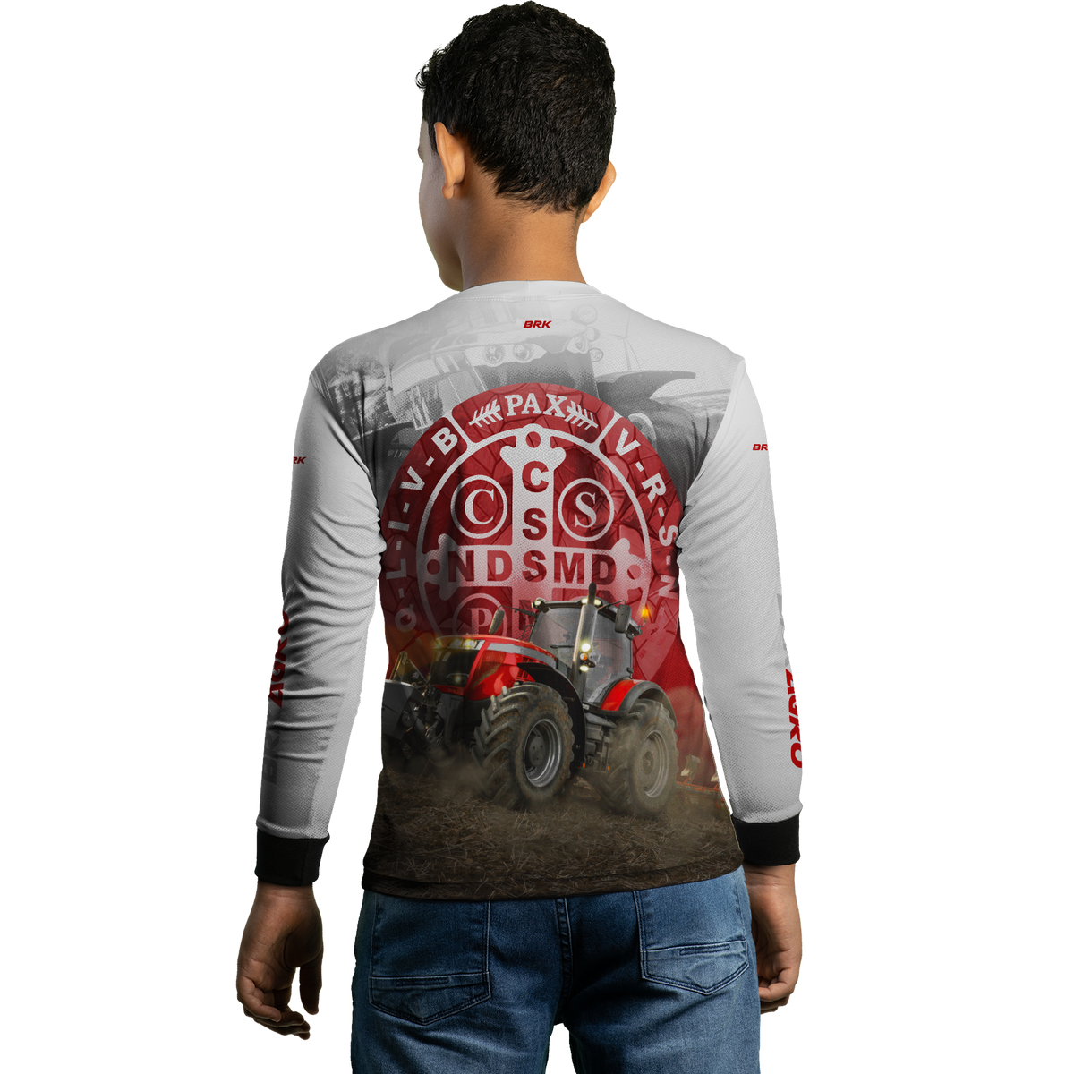Camisa Agro Brk Trator São Bento Branco e Vermelho com Proteção Solar UV50+ - BRK AGRO