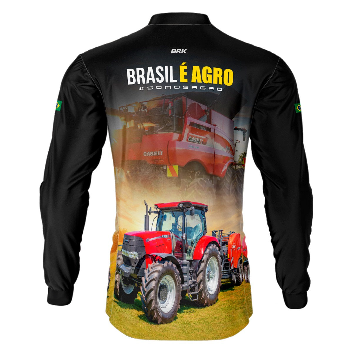 Camisa Agro Brk Trator Vermelho Brasil é Agro com Proteção Solar UV50+ - Brk Agro