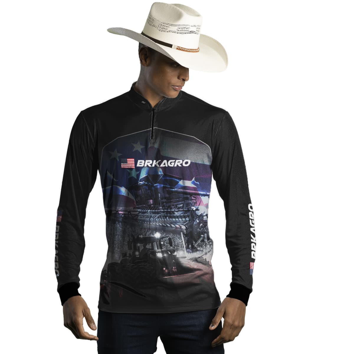Camisa Agro Brk Veículos Agrícolas e Bandeira Estados Unidos com Proteção Solar UV50+ - BRK AGRO