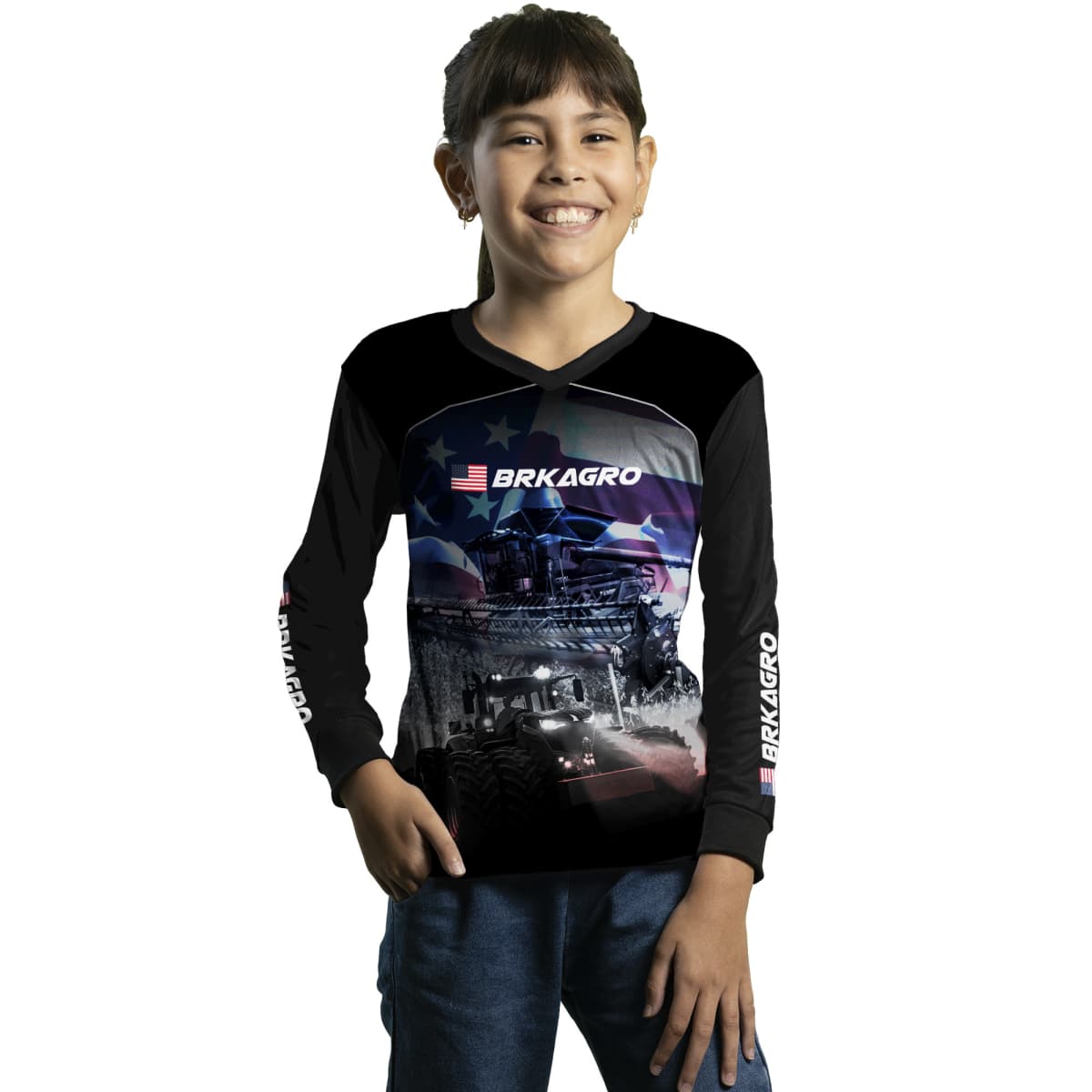 Camisa Agro Brk Veículos Agrícolas e Bandeira Estados Unidos com Proteção Solar UV50+ - BRK AGRO