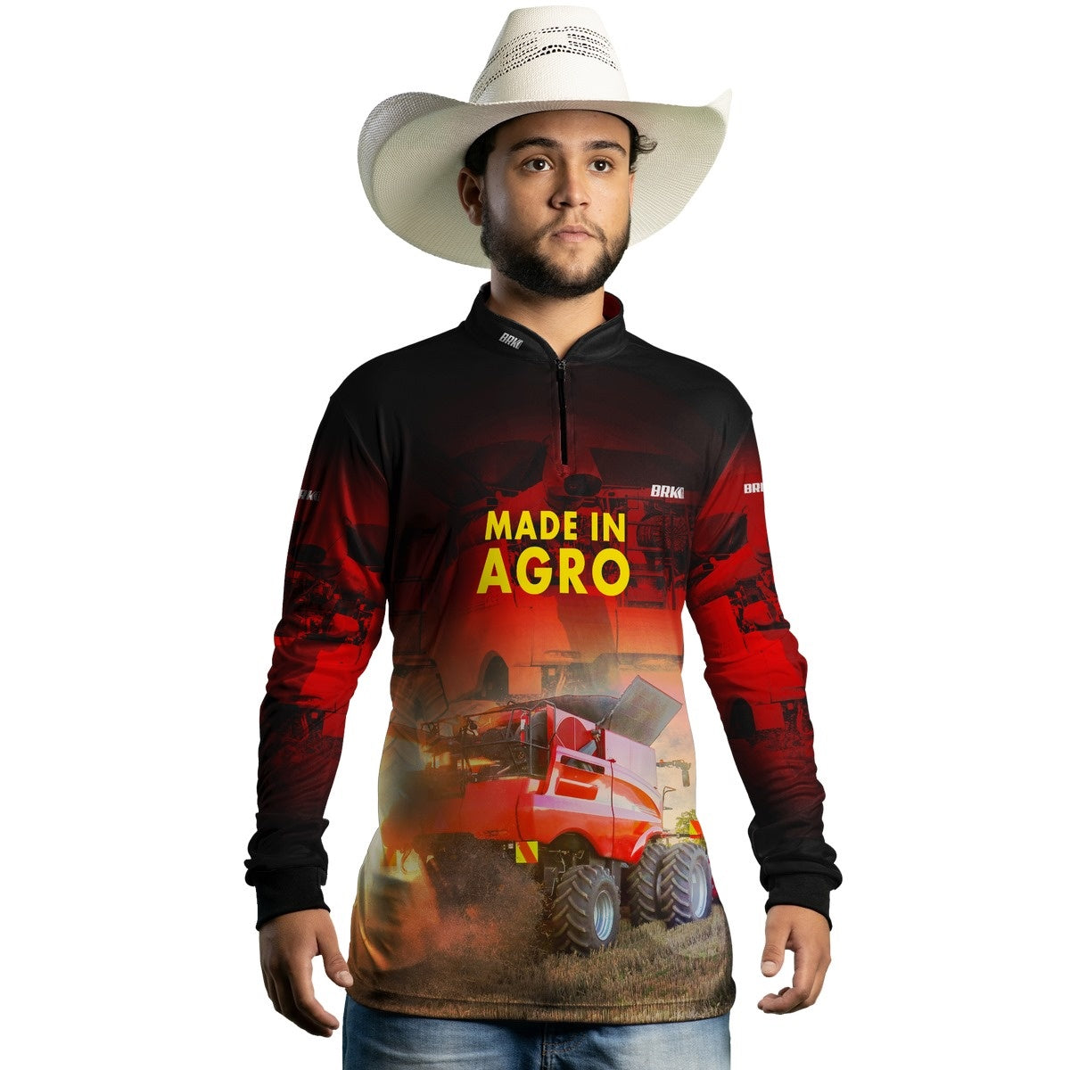 Camisa Agro Brk Vermelha Colheitadeira Made in Agro com Proteção Solar UV50+ - Brk Agro