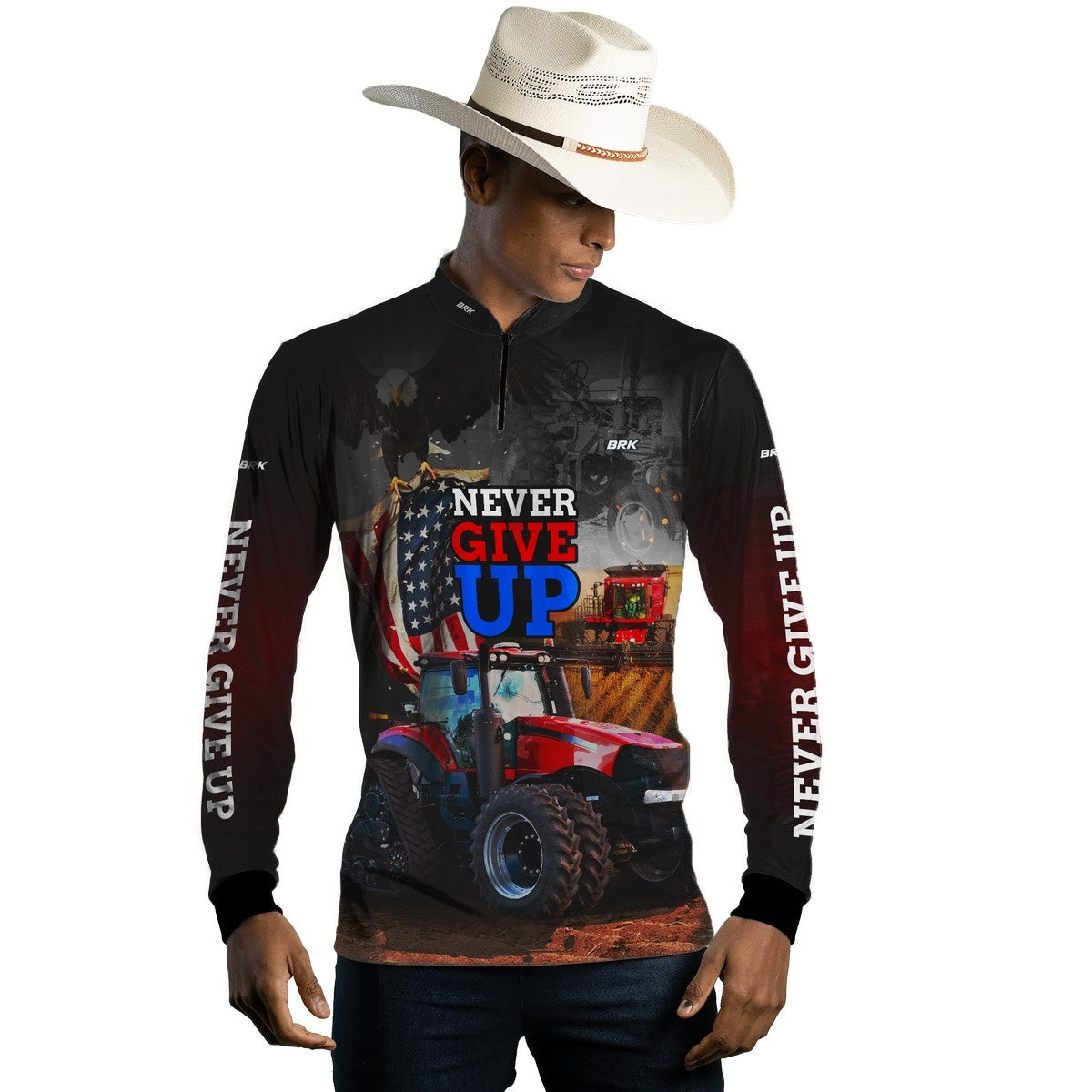 Camisa Agro Brk Vermelho EUA Never Give Up com Proteção Solar UV50+ - Brk Agro