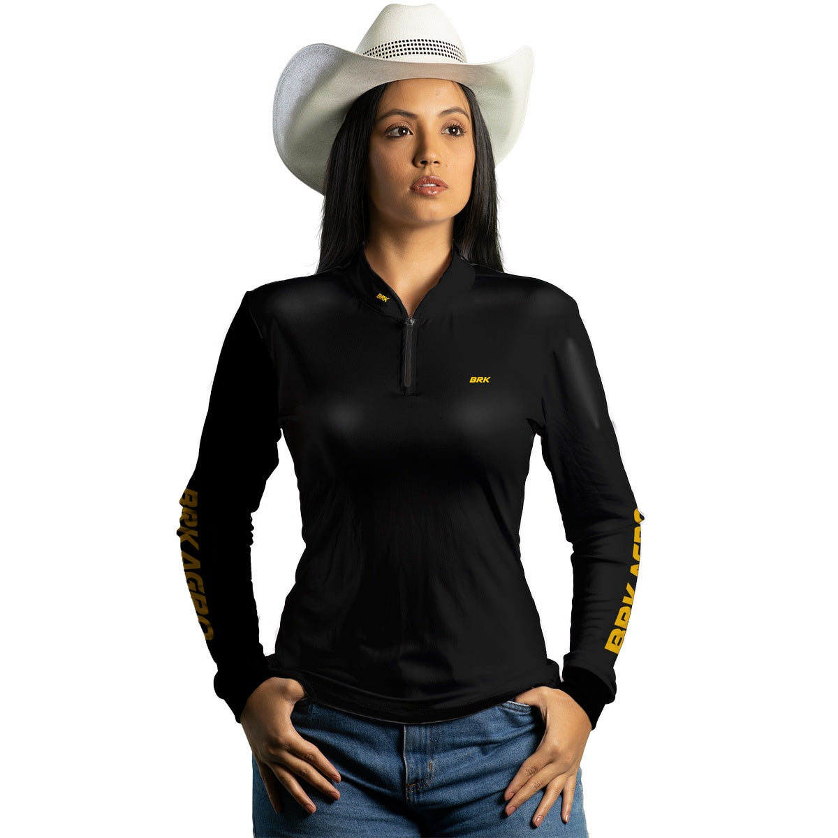 Camisa Feminina Agro Brk Clean Preta com Proteção Solar UV50+ - Brk Agro