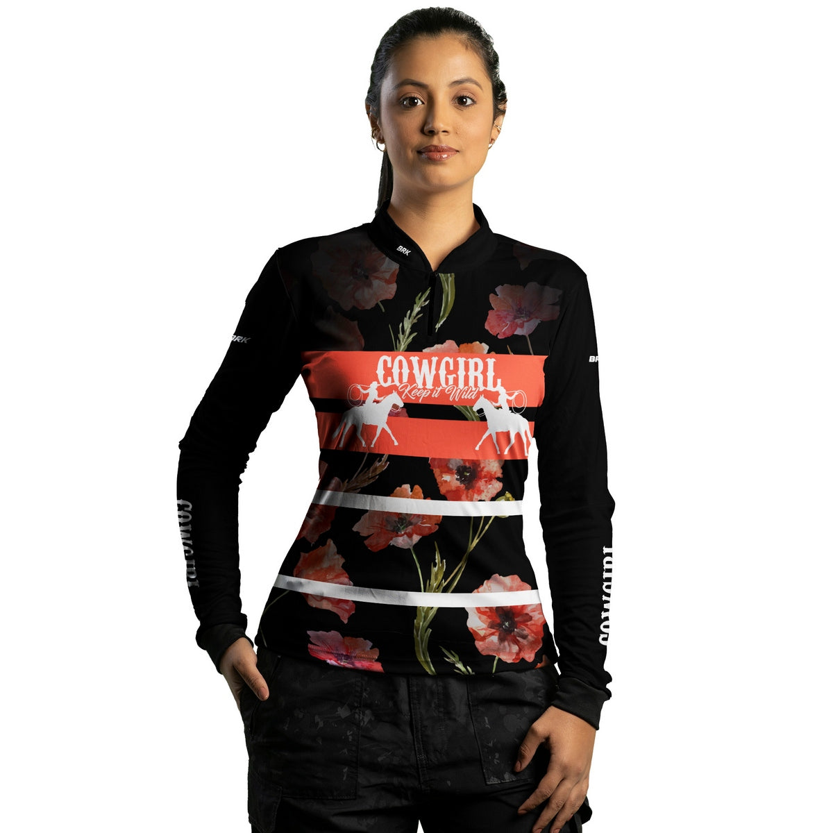 Camisa Feminina Agro Brk Cowgirl Preta com Proteção Solar UV50+ - Brk Agro