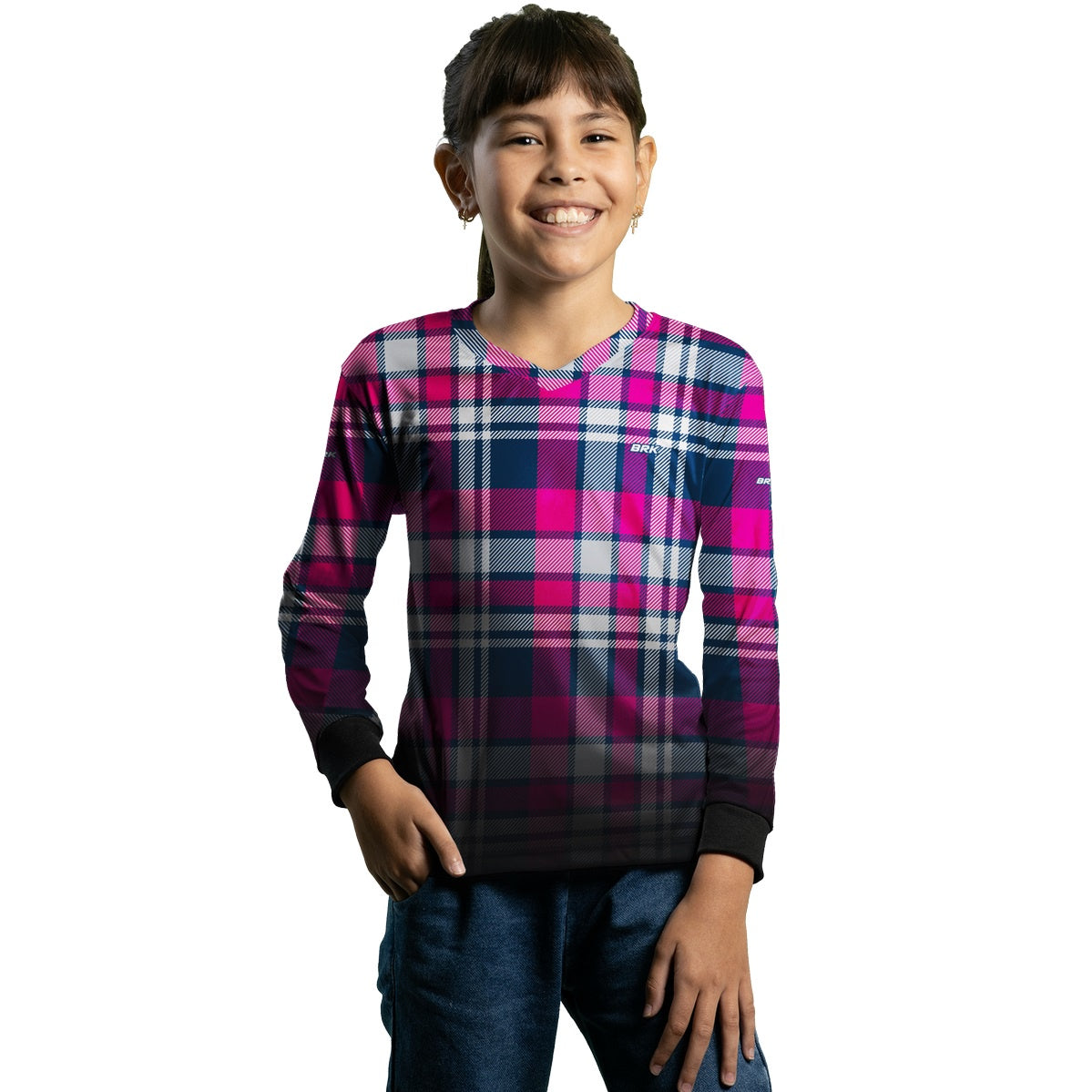Camisa Agro Feminina Xadrez Azul e Rosa com Proteção Solar UV50+ - BRK AGRO