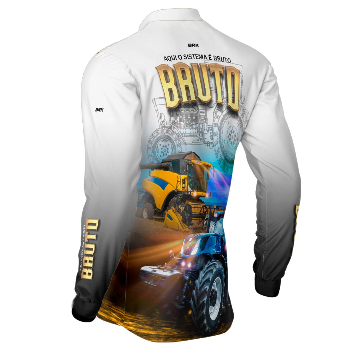 Camisa Branca Brk New Holland Aqui o Sistema é Bruto com Proteção Solar UV50+ - Brk Agro