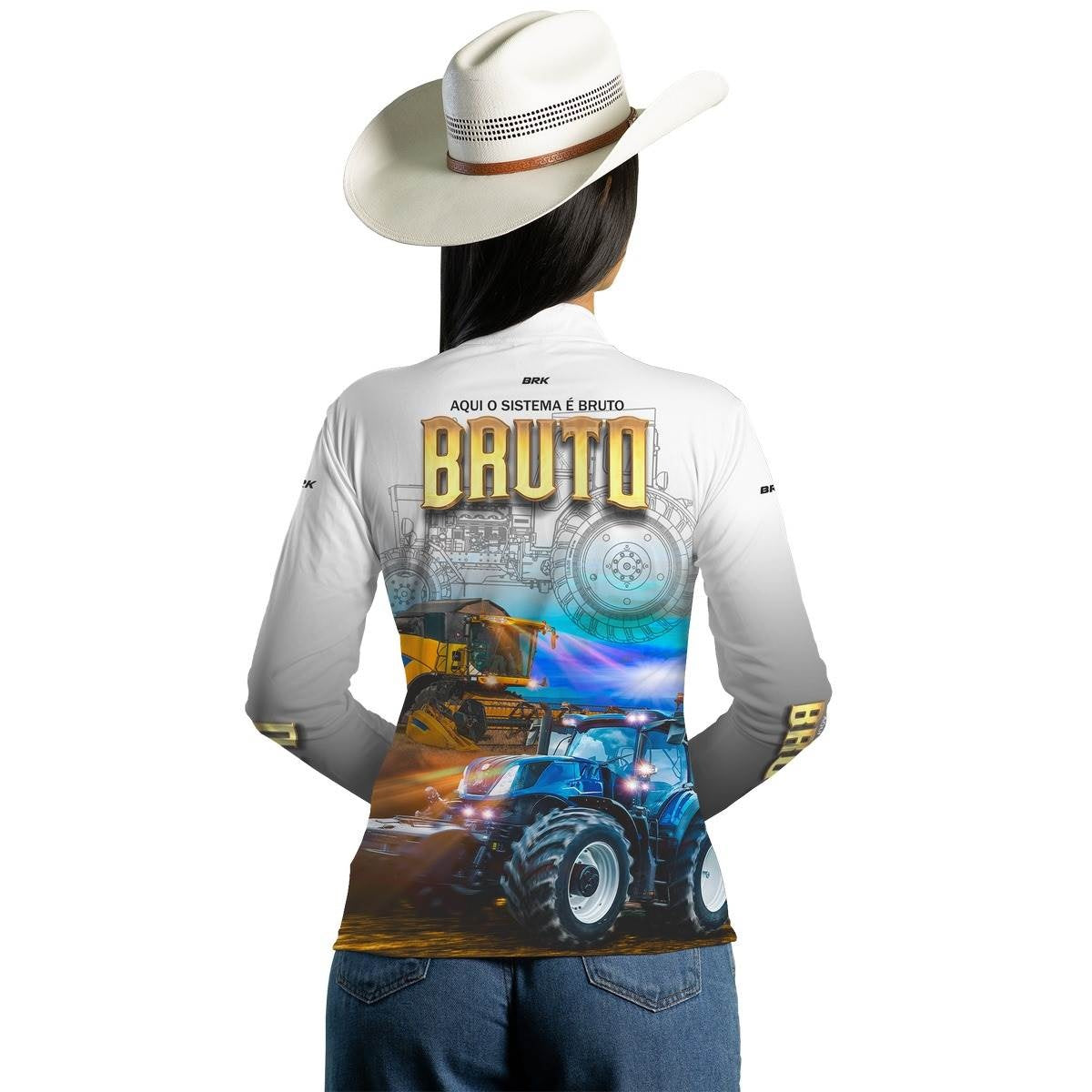 Camisa Branca Brk New Holland Aqui o Sistema é Bruto com Proteção Solar UV50+ - Brk Agro