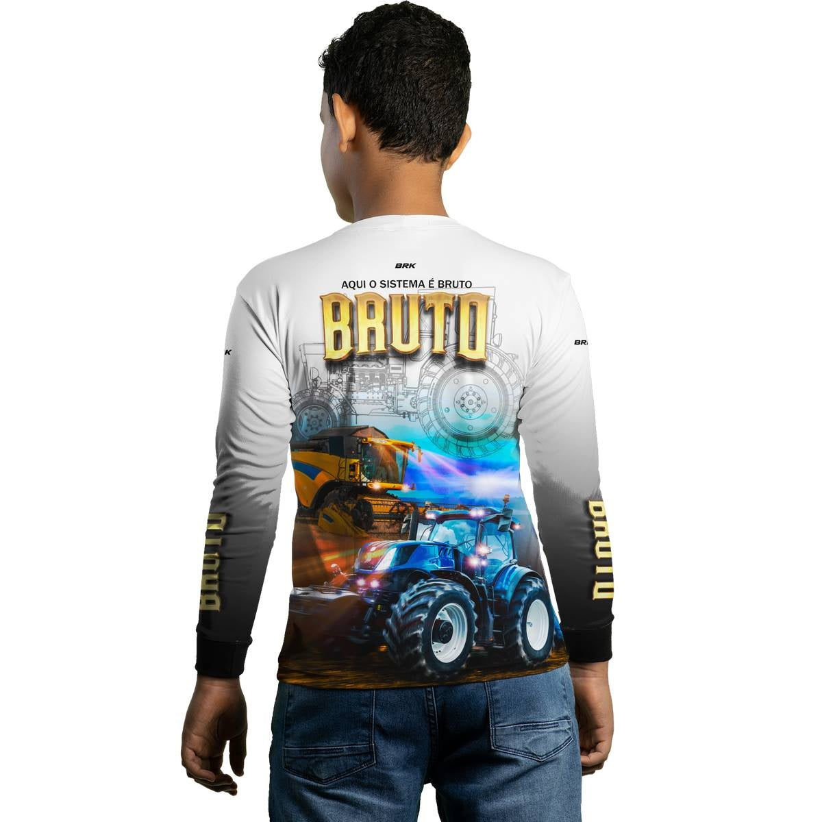 Camisa Branca Brk New Holland Aqui o Sistema é Bruto com Proteção Solar UV50+ - Brk Agro