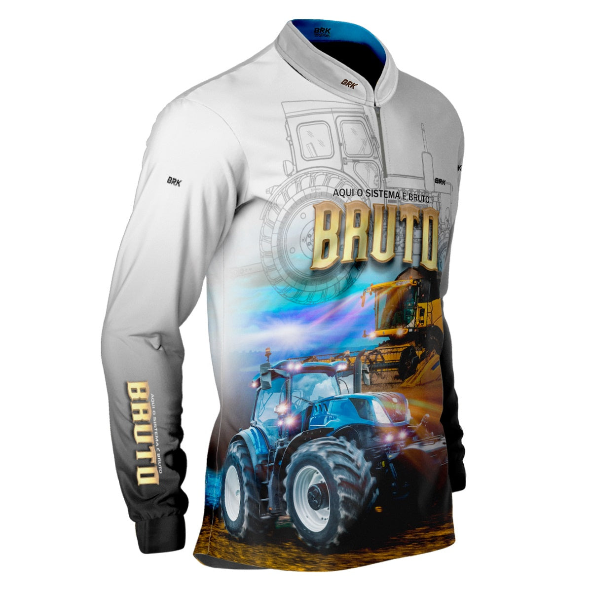 Camisa Branca Brk New Holland Aqui o Sistema é Bruto com Proteção Solar UV50+ - Brk Agro