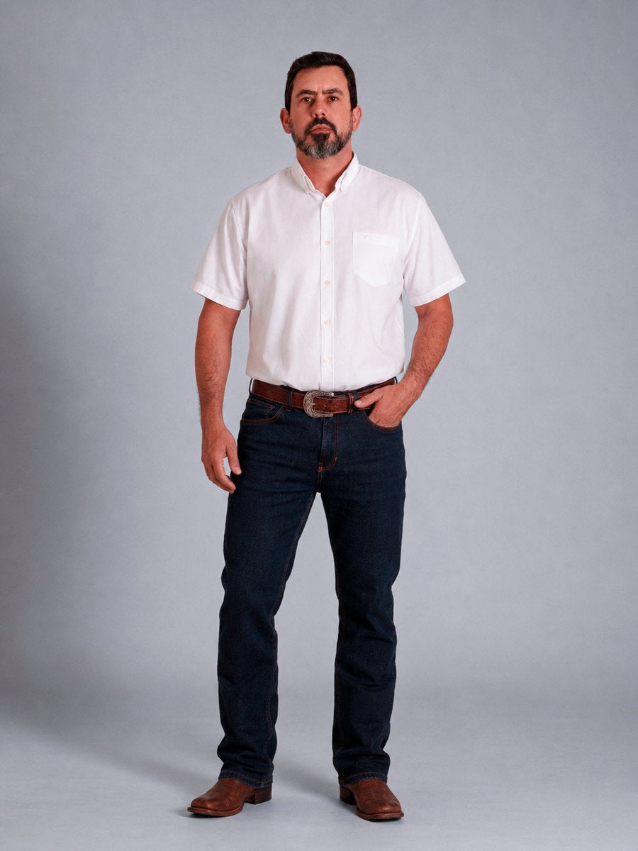 Camisa Xadrez Classic Branca - Manga Curta - Brk Agro