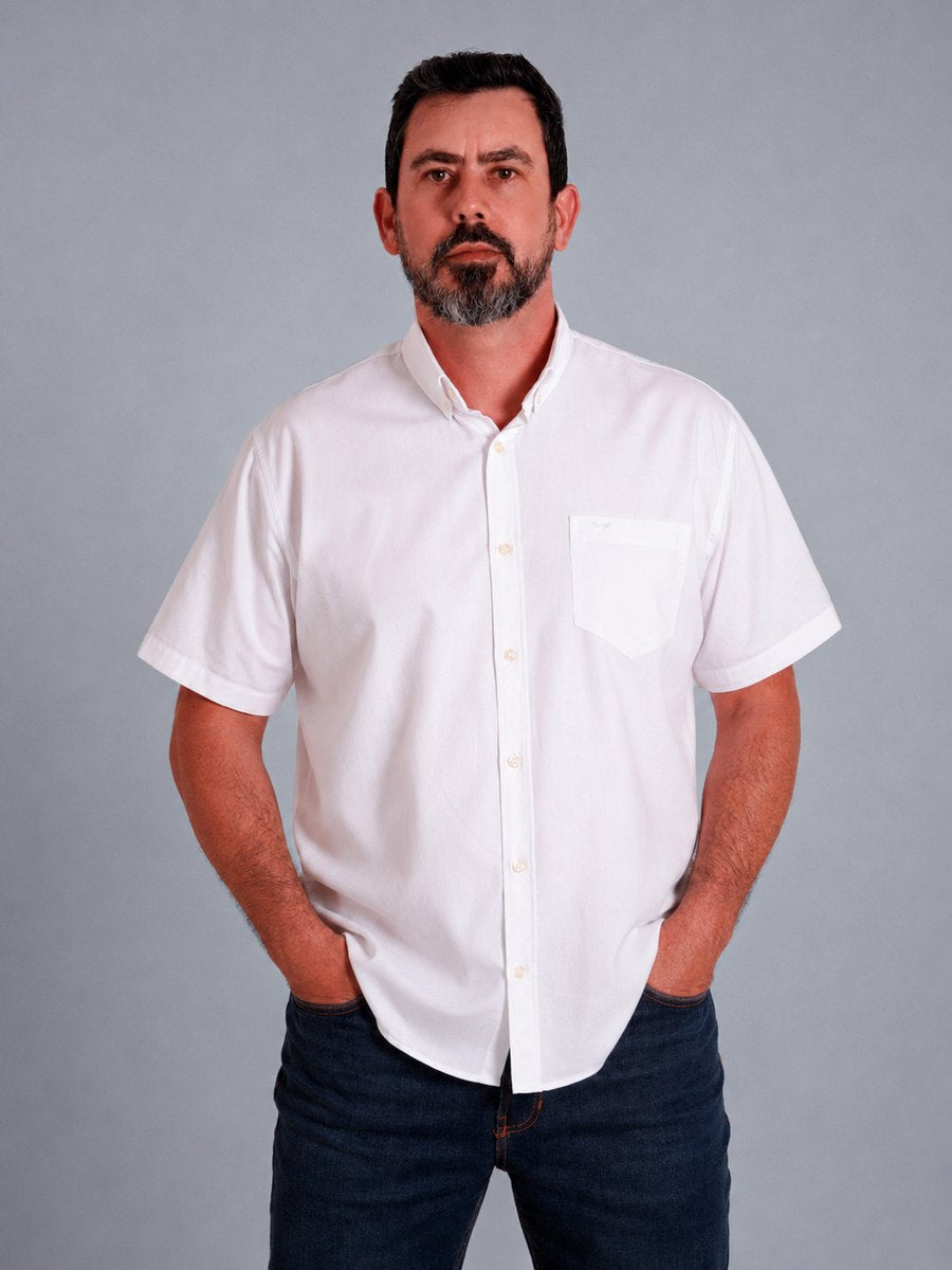 Camisa Xadrez Classic Branca - Manga Curta - Brk Agro
