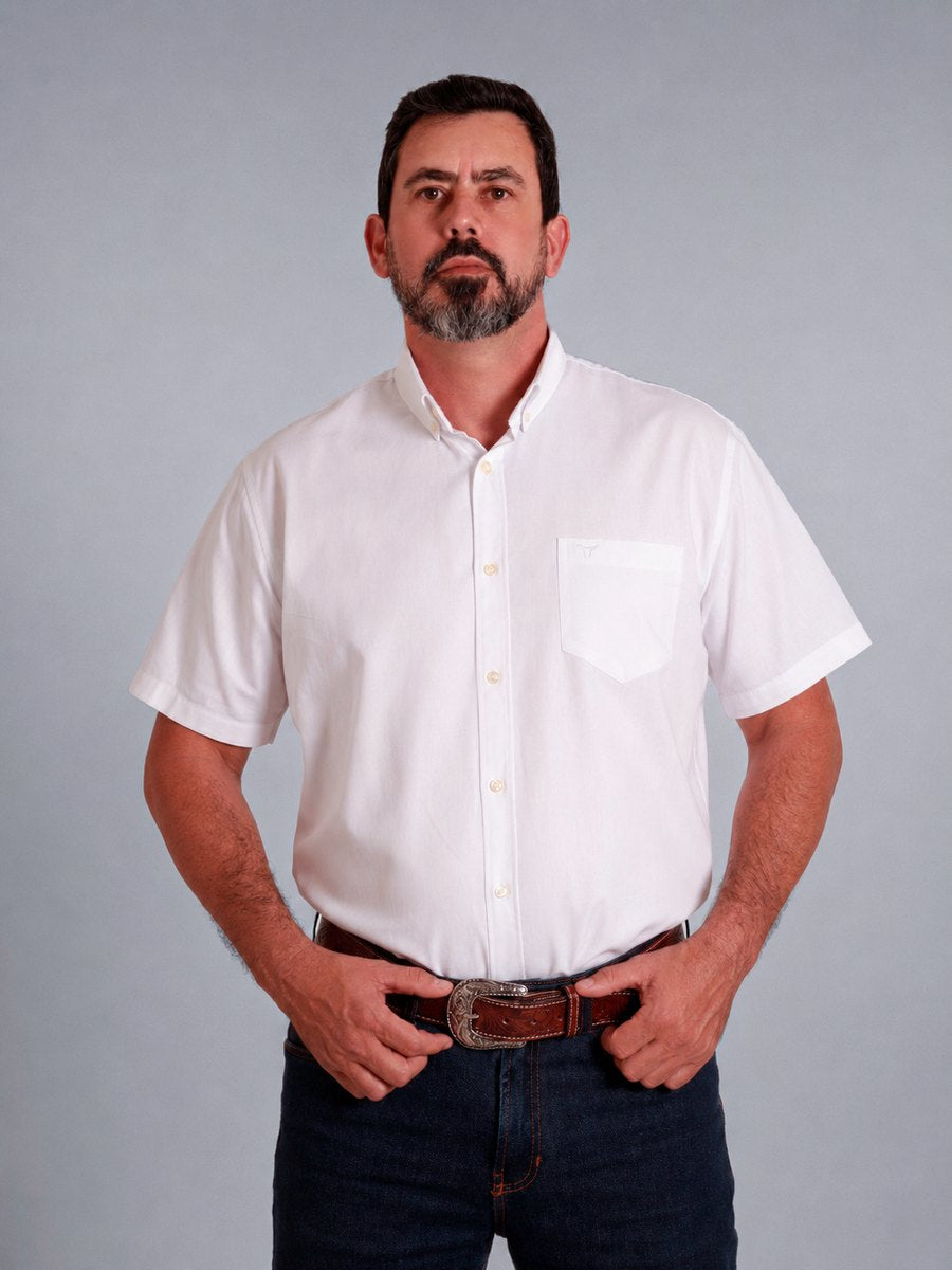 Camisa Xadrez Classic Branca - Manga Curta - Brk Agro