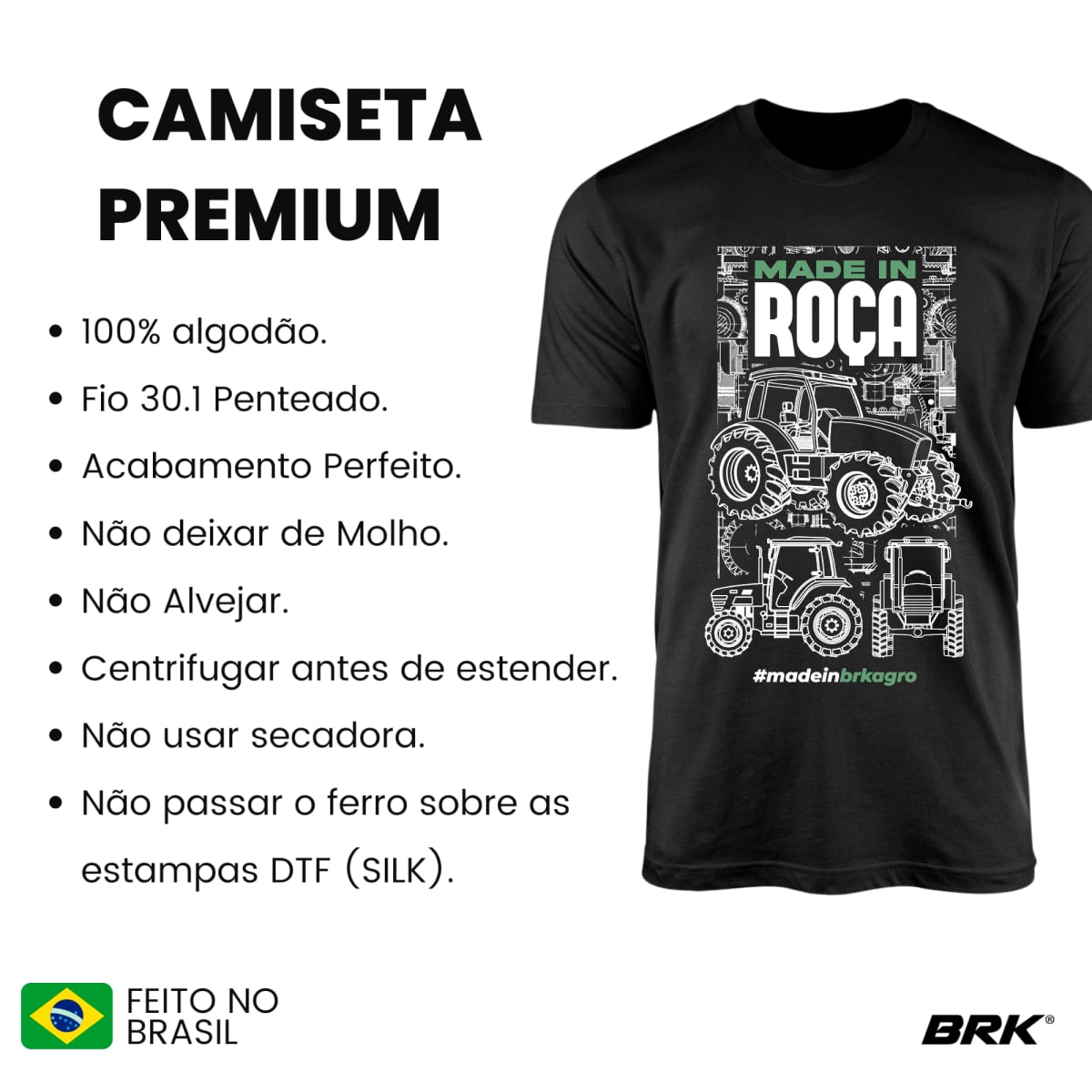 Camiseta Agro Brk Made In Roça Algodão Premium - Brk Agro