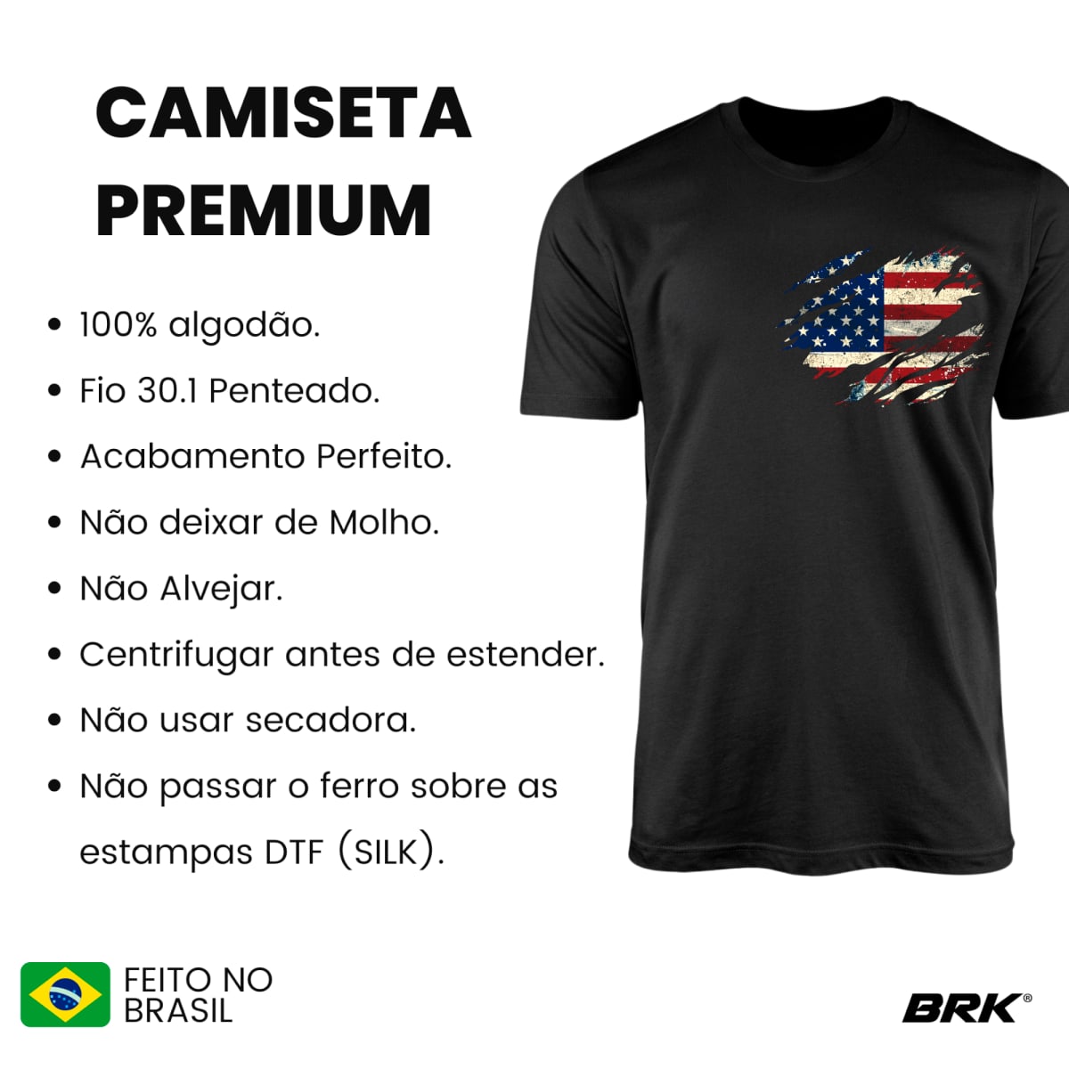 Camiseta Agro Brk Patriota com Bandeira dos EUA com Algodão Premium - Brk Agro