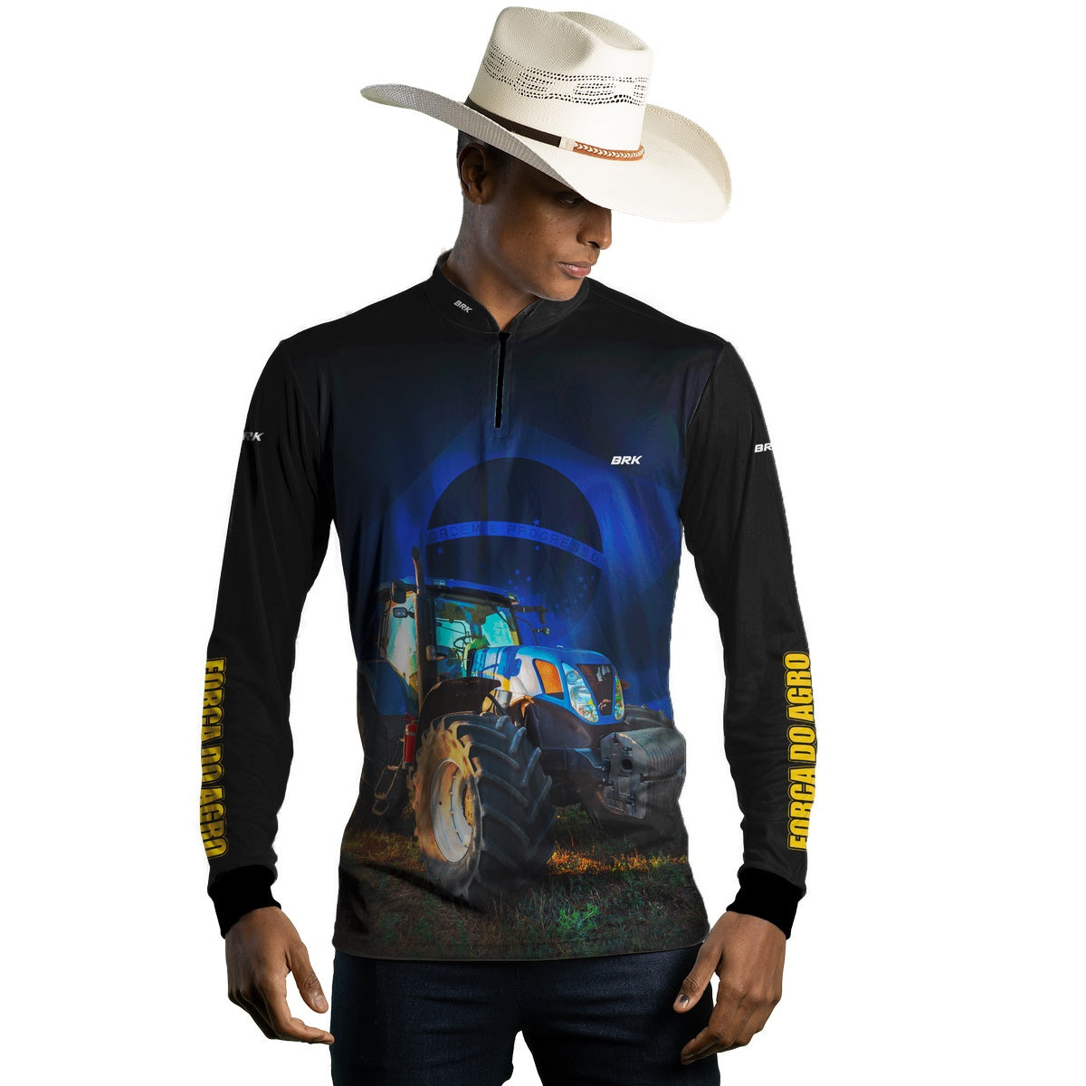 Camisa Agro Brk Trator Azul Bandeira do Brasil com Proteção Solar UV50+ - Brk Agro