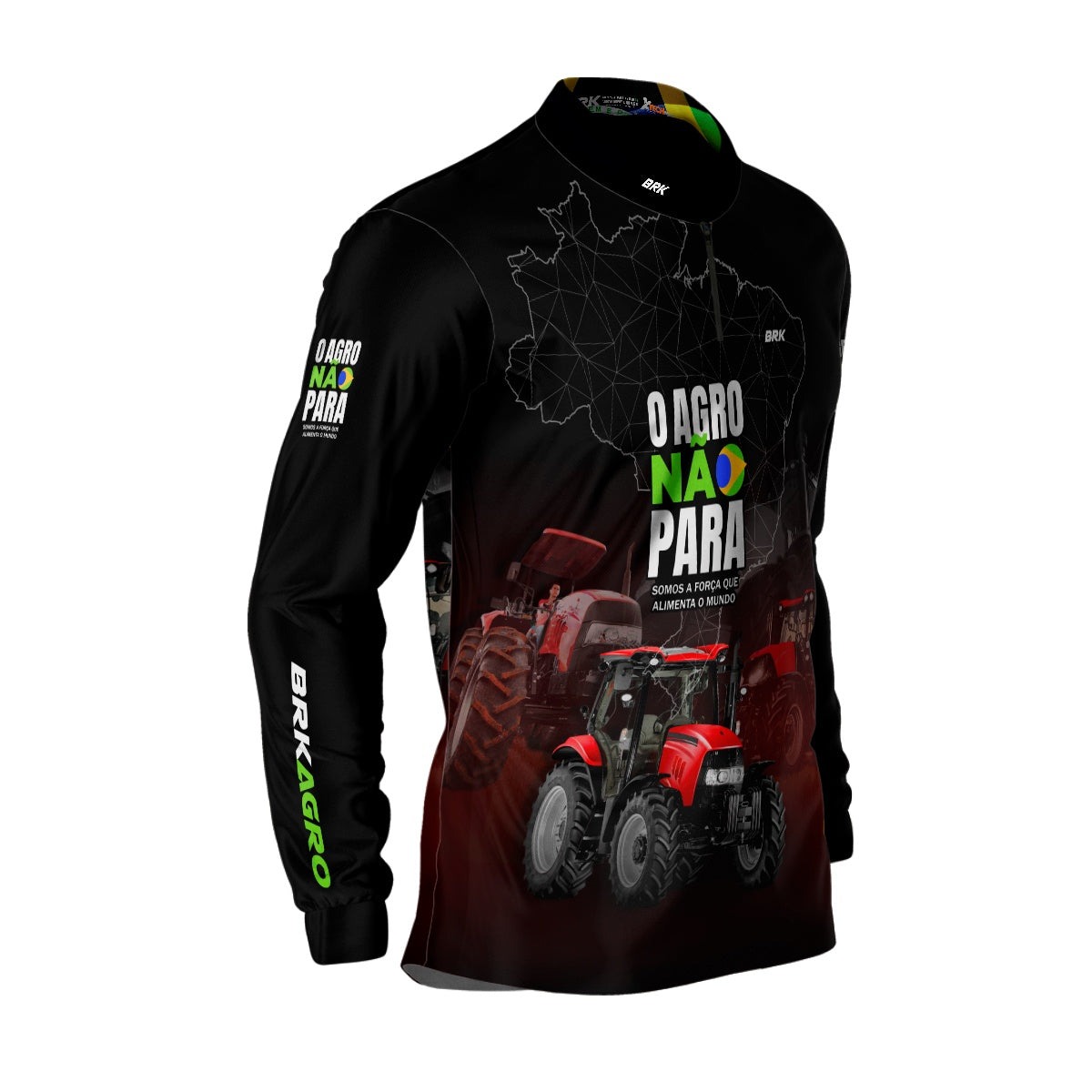 Camisa Agro Brk O Agro Não Para Preta e Vermelho com UV50+ - BRK AGRO