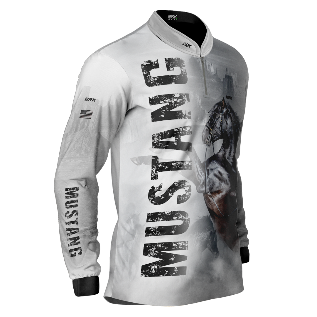 Camisa Agro Brk Branca Cavalo Mustang com Uv50+ - BRK AGRO