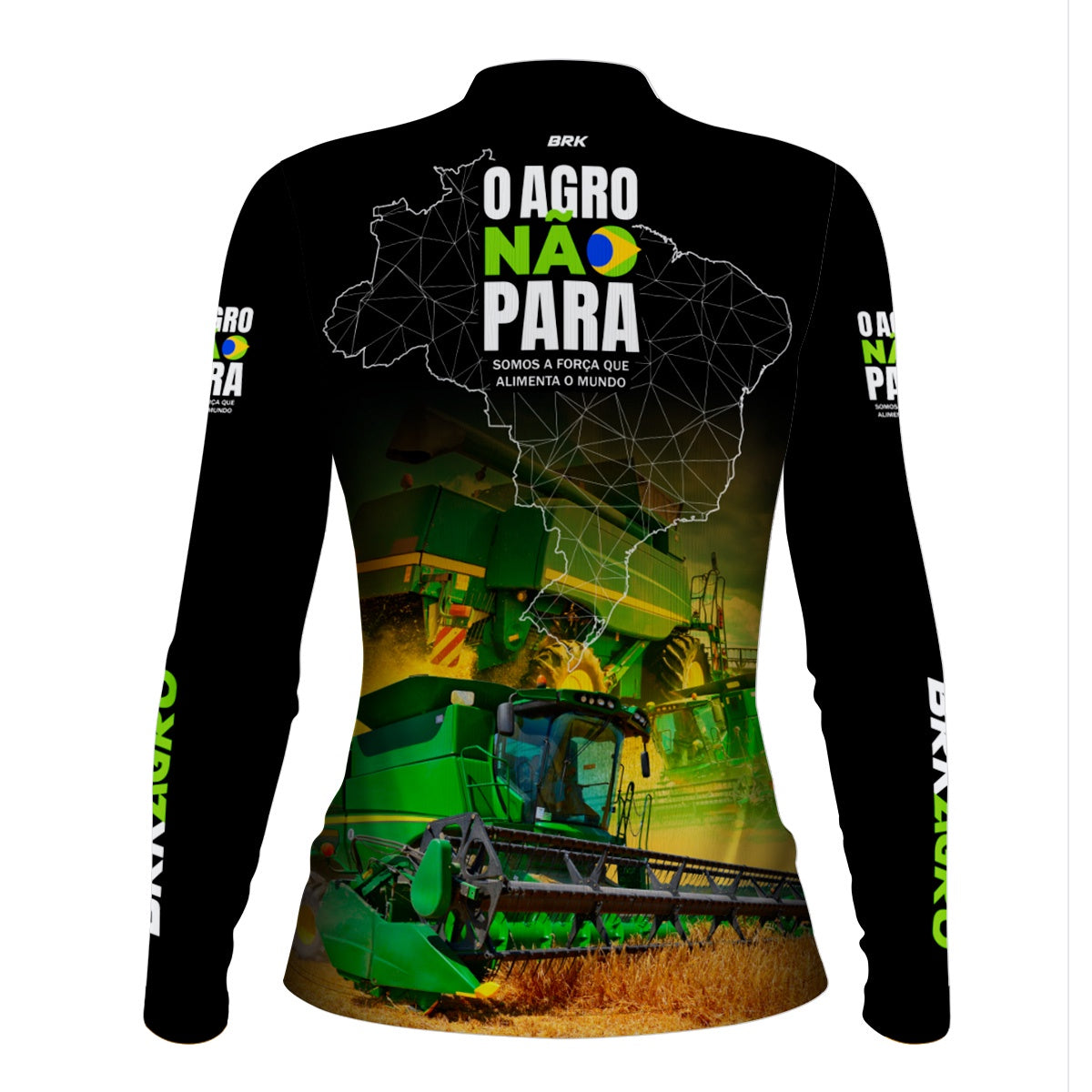 Camisa Feminina Agro Brk O Agro Não Para Trator Verde com UV50+ - Brk Agro