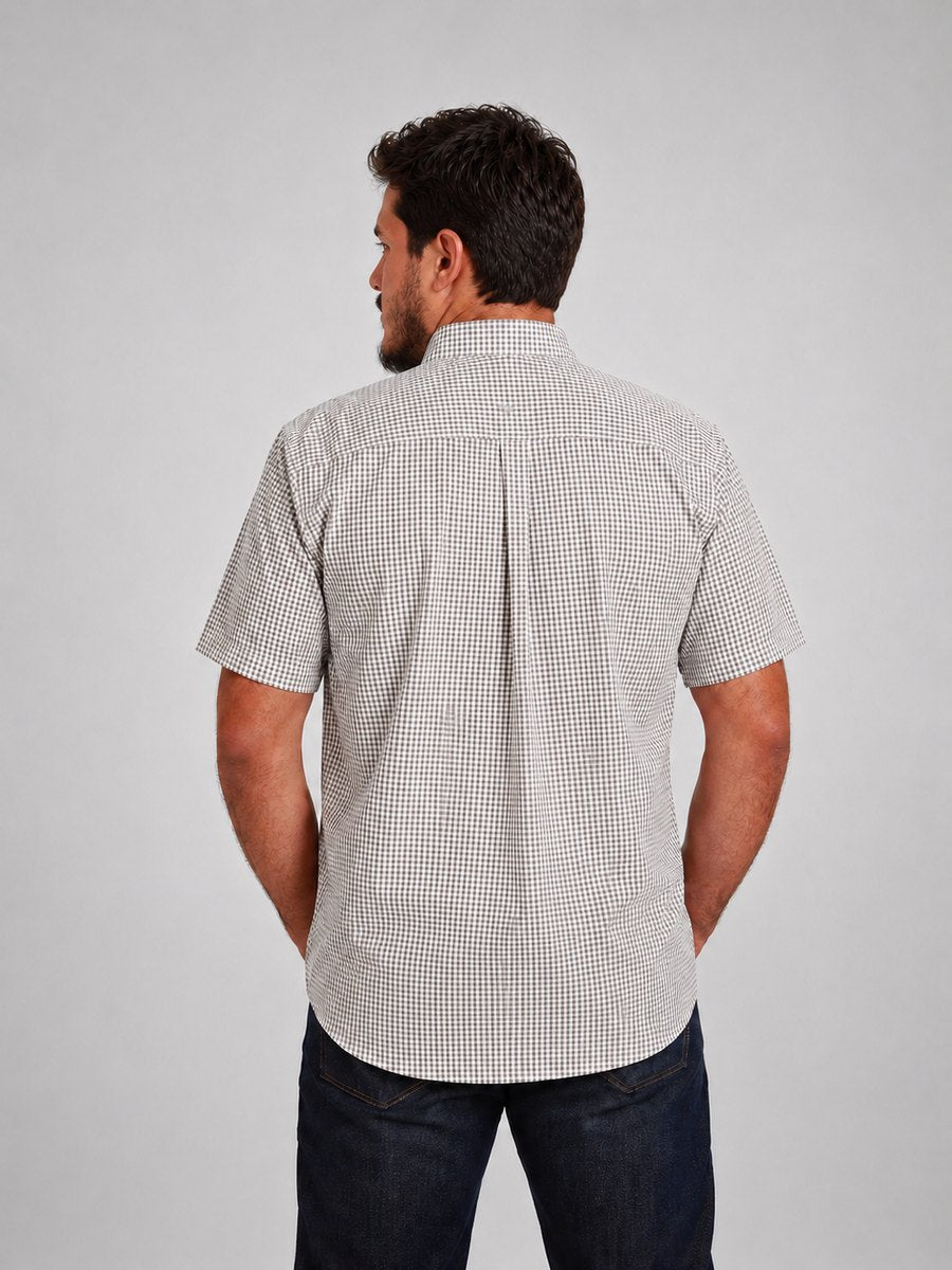 Camisa Xadrez Farm Bege - Manga Curta - Brk Agro