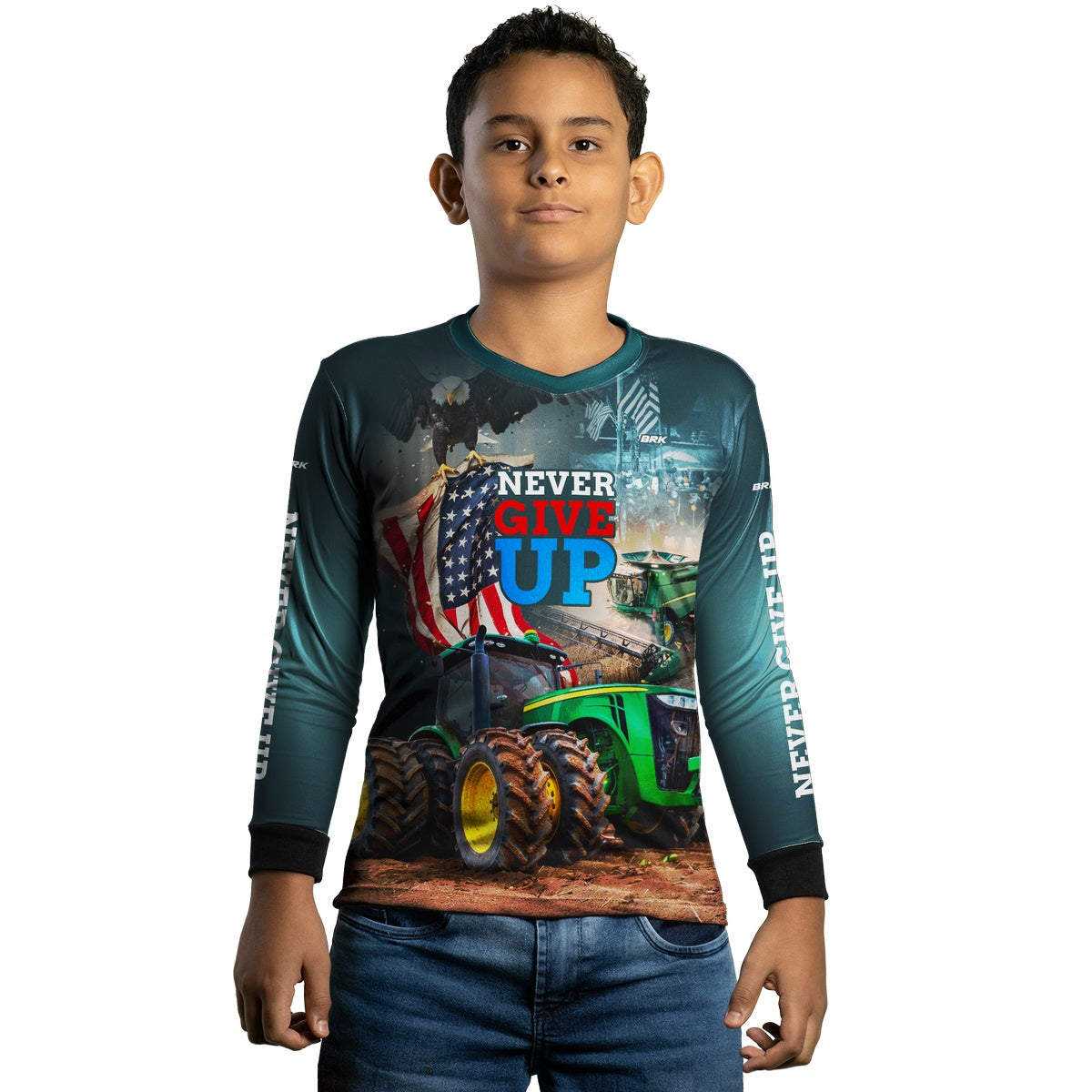 Camisa Agro Brk Never Give Up Trator Verde com Proteção Solar UV50+ - Brk Agro