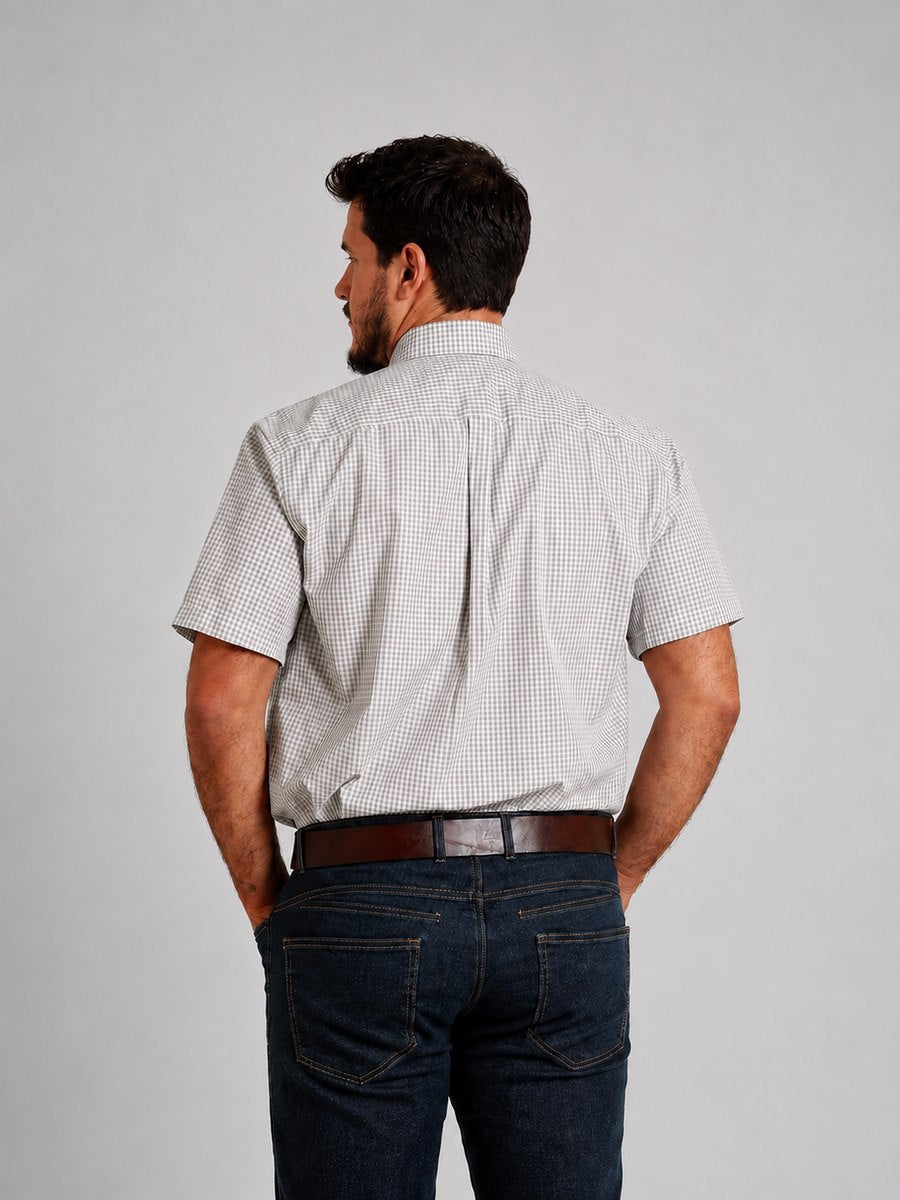 Camisa Xadrez Farm Bege - Manga Curta - Brk Agro