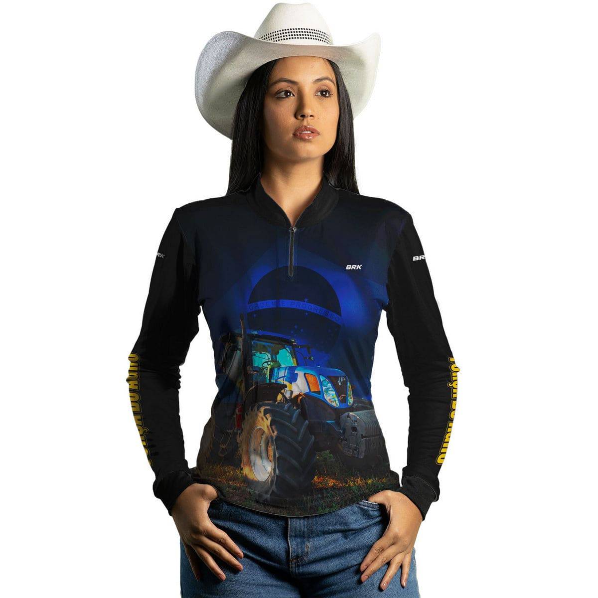 Camisa Agro Brk Trator Azul Bandeira do Brasil com Proteção Solar UV50+ - Brk Agro