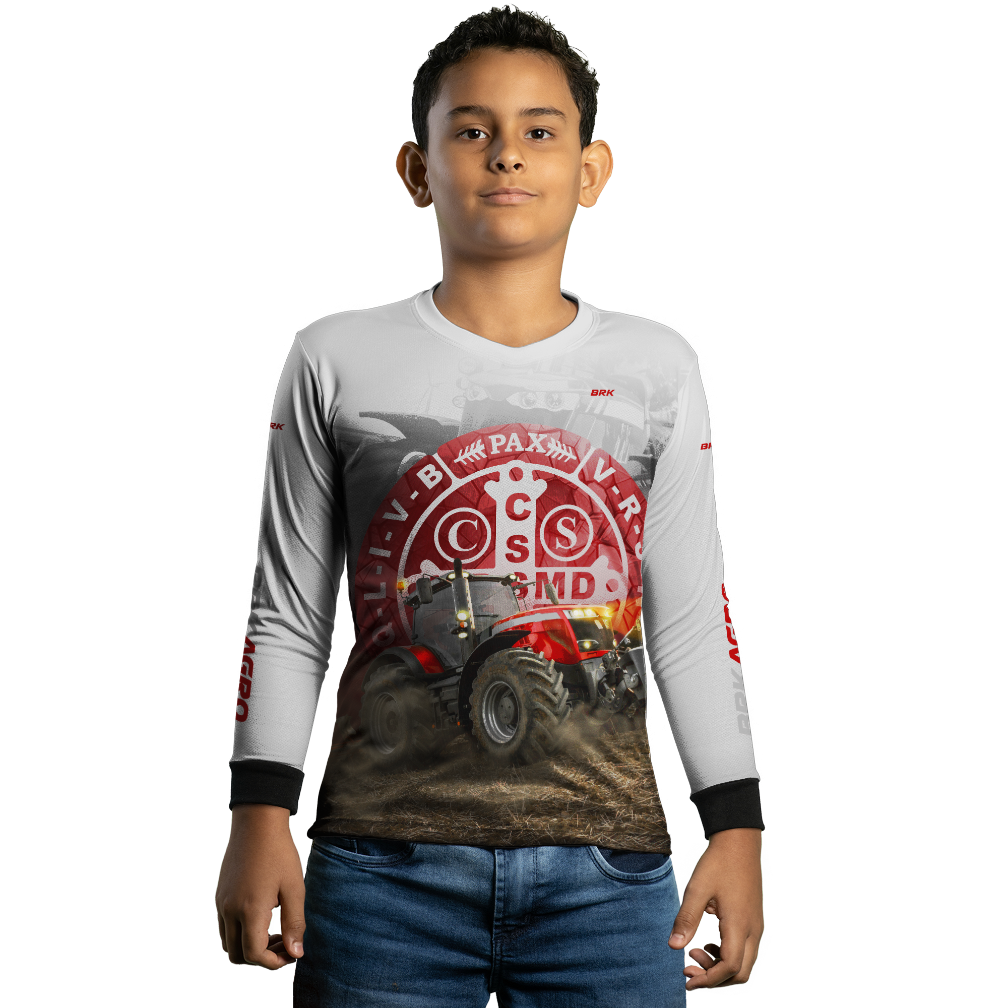 Camisa Agro Brk Trator São Bento Branco e Vermelho com Proteção Solar UV50+ - BRK AGRO