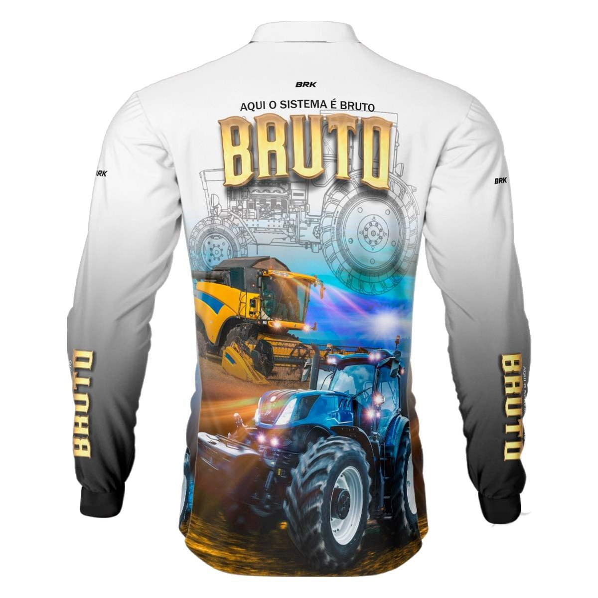 Camisa Branca Brk New Holland Aqui o Sistema é Bruto com Proteção Solar UV50+ - Brk Agro