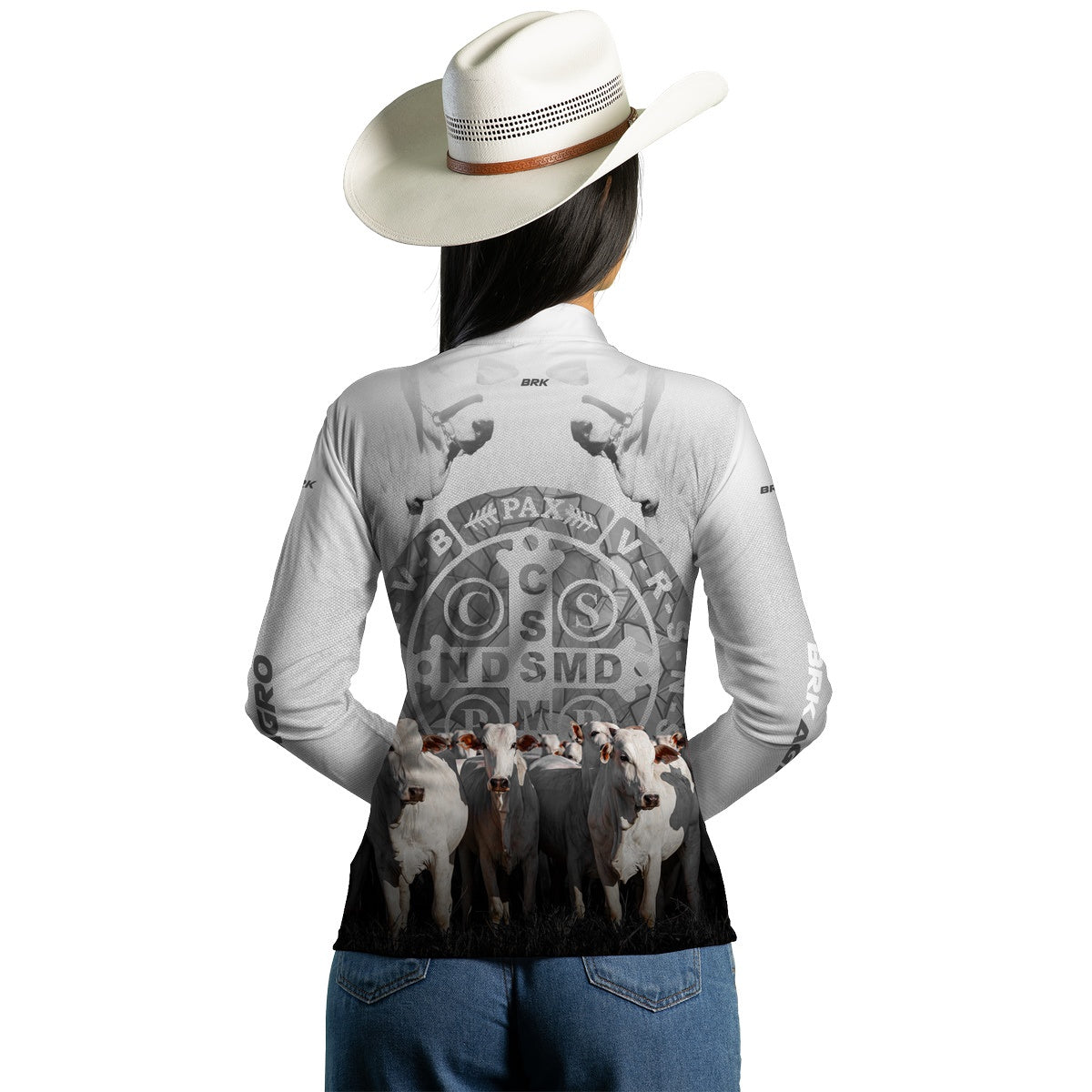 Camisa Feminina Agro Brk Pecuária Branca São Bento com UV50+ - Brk Agro