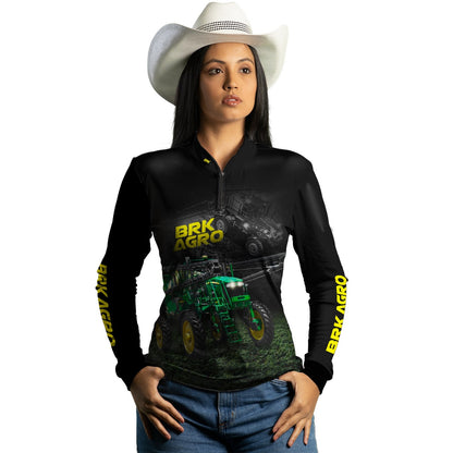 Camisa Agro Feminina Brk Trator Pulverizador M4000 Escura com Proteção Solar UV50+