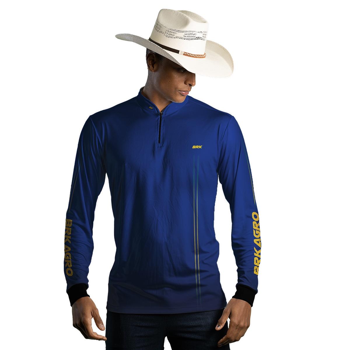 Camisa Agro Brk Básica Azul e Amarelo com Proteção UV50+ - Brk Agro