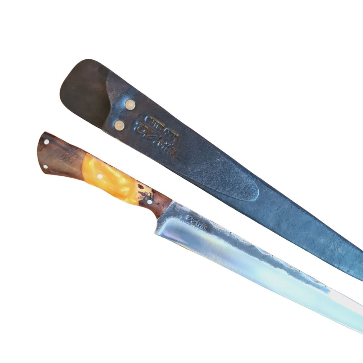 Faca Artesanal Para Churrasco D'avila Aço Carbono 12" Cabo Híbrido Azul - Brk Agro