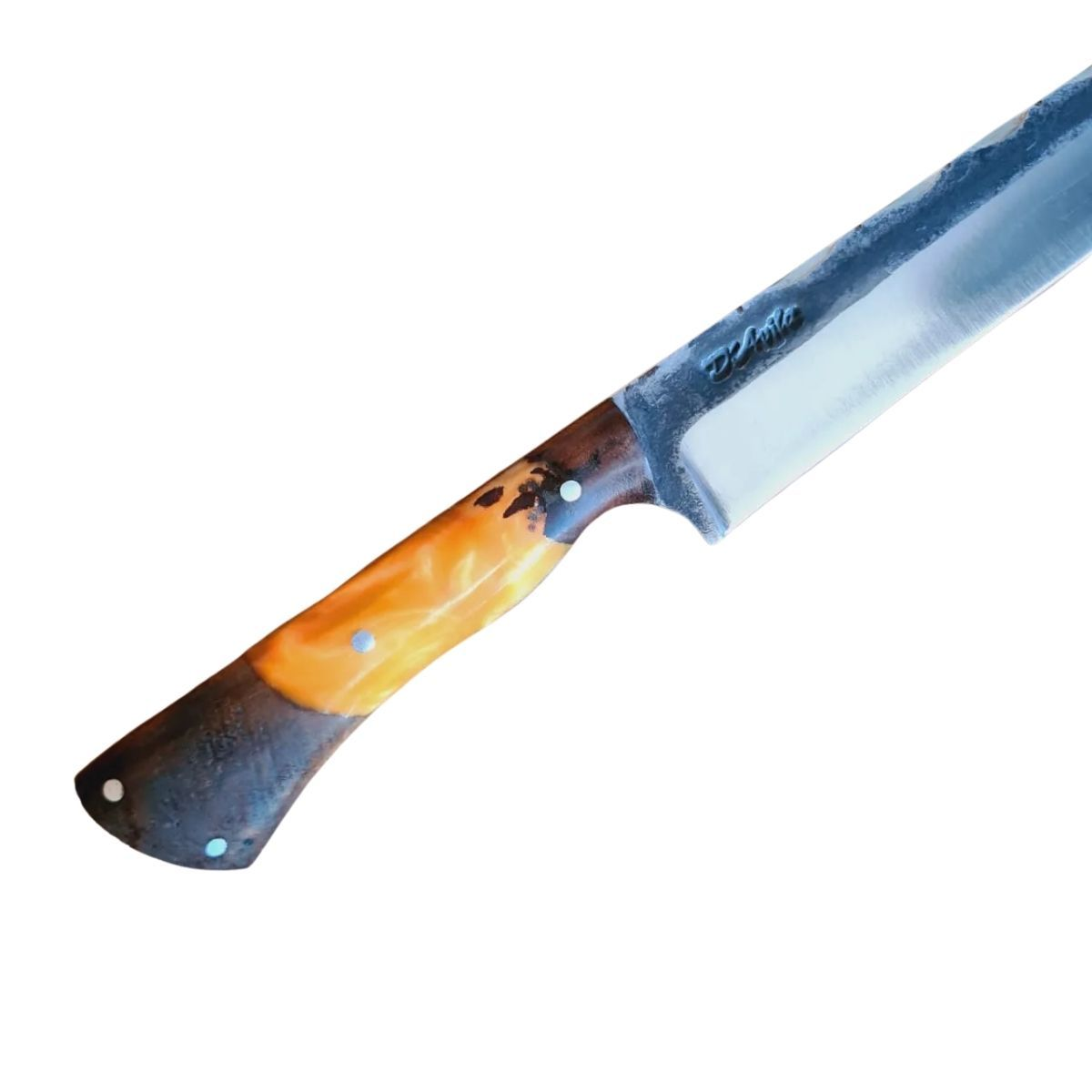 Faca Artesanal Para Churrasco D'avila Aço Carbono 12" Cabo Híbrido Azul - Brk Agro