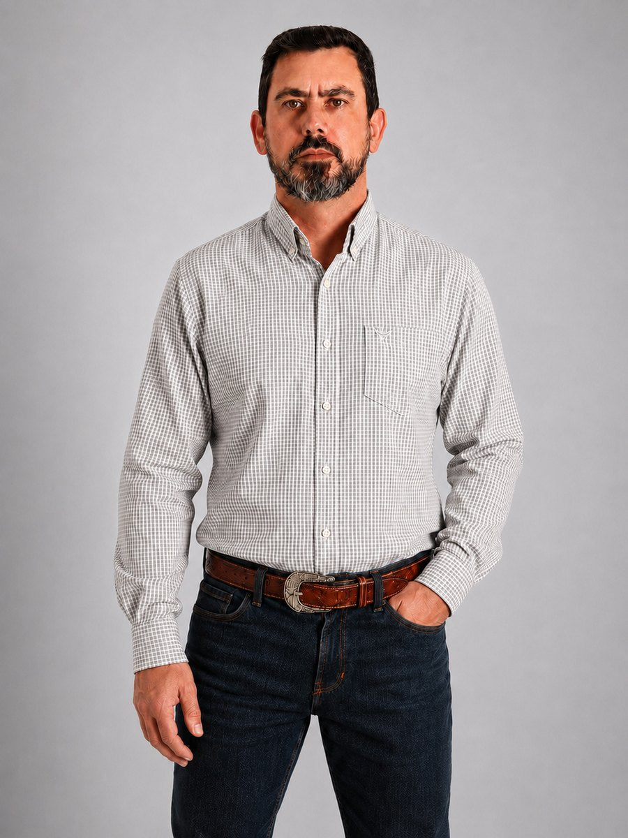 Camisa Xadrez Farm Bege - Manga Longa - Brk Agro