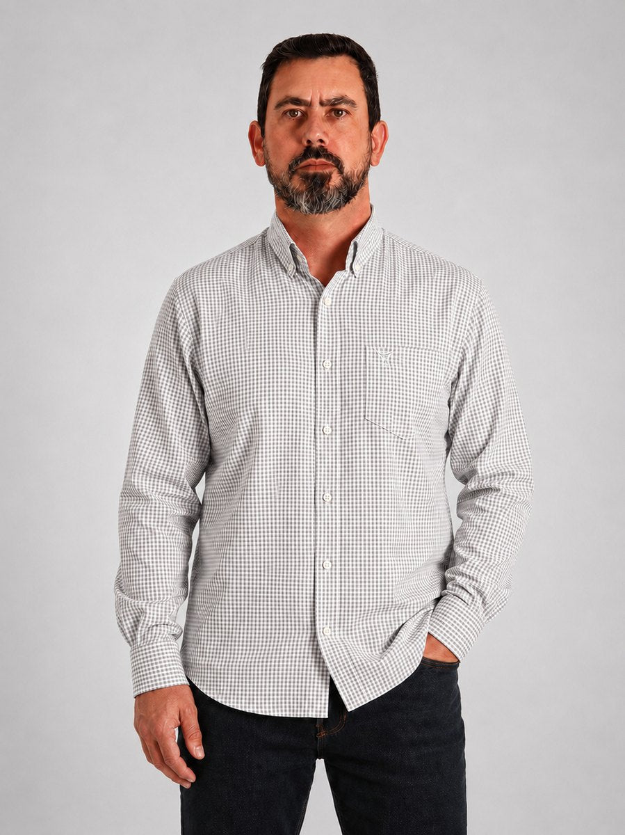 Camisa Xadrez Farm Bege - Manga Longa - Brk Agro