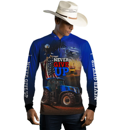 Camisa Agro Brk Azul Trator Never Give Up com Proteção Solar UV50+ - Brk Agro