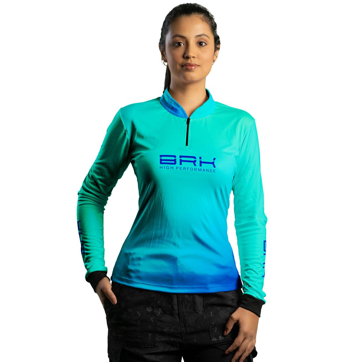 Camisa Agro Brk Feminina Azul e Verde com Proteção Solar UV50+ - Brk Agro