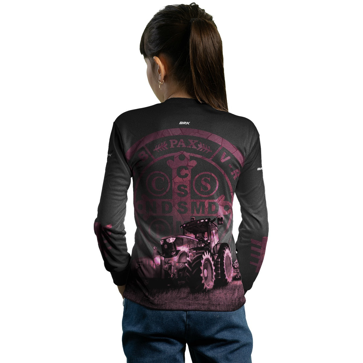 Camisa Infantil Agro Brk Feminina Medalhão de São Bento Preto e Rosa UV50+ - Brk Agro
