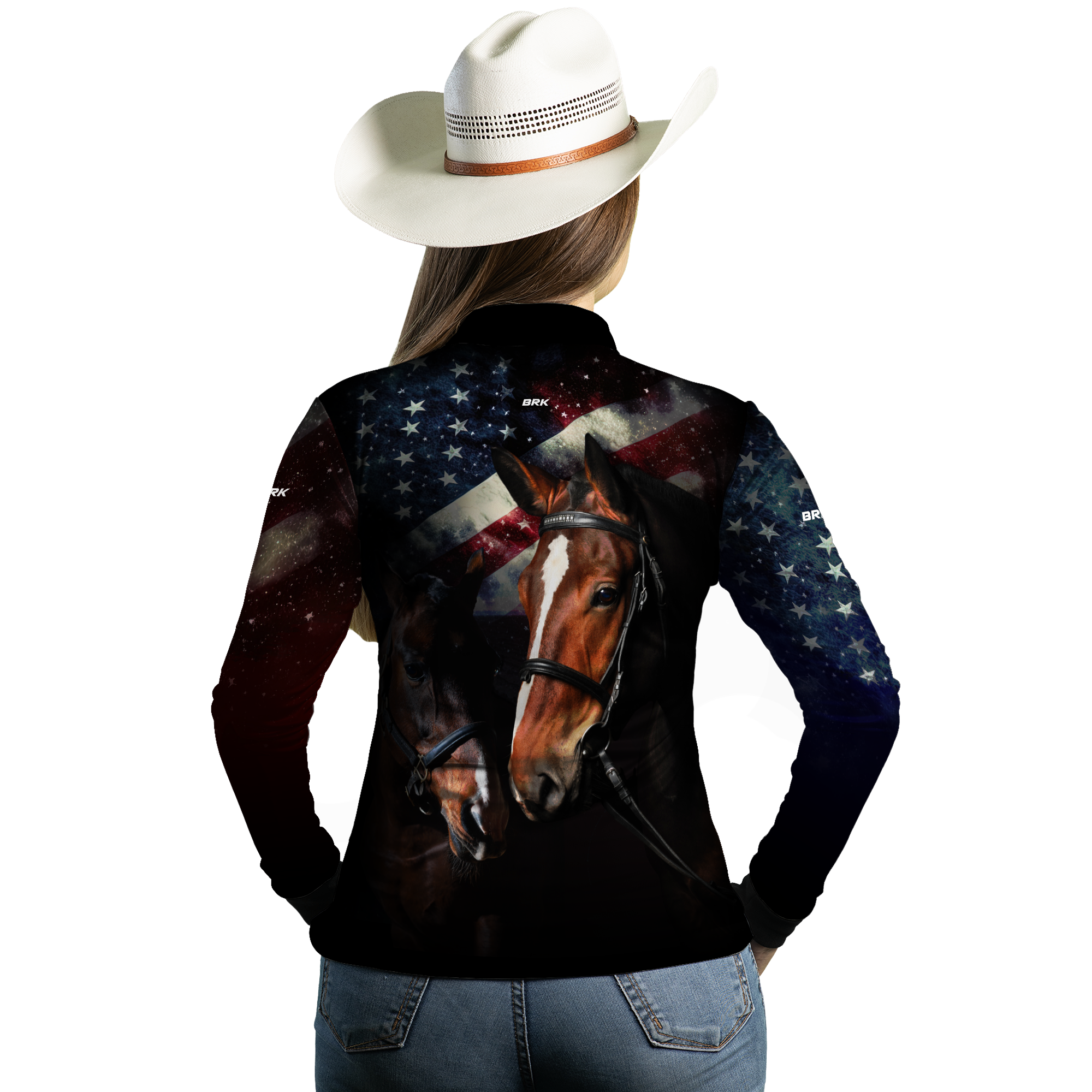 Camisa Feminina Agro Brk Quarto de Milha e Bandeira dos Estados Unidos com Proteção Solar UV50+ - Brk Agro